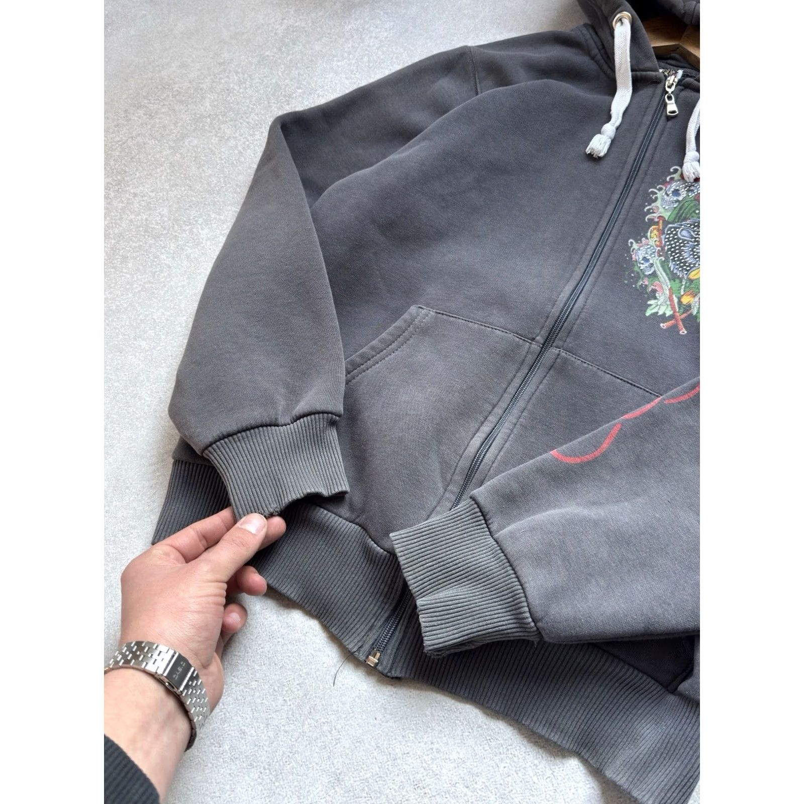 Ed Hardy VINTAGE Ed Hardy By Christian Audigier Skull Logo Y2K Gray Zip Hoodie Woman M size Size M / US 6-8 / IT 42-44 - 7 Thumbnail