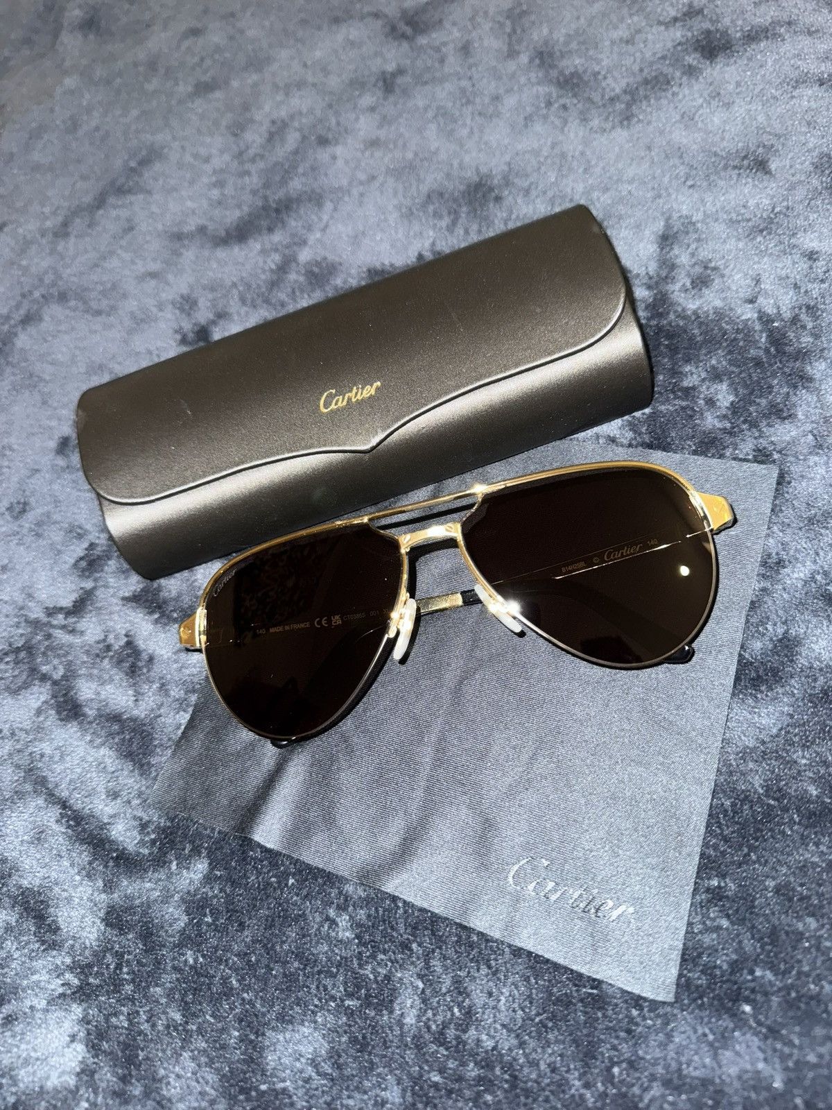 Cartier Cartier Men's Half-Rim Metal Aviator Sunglasses with Logo Size ONE SIZE - 1 Thumbnail