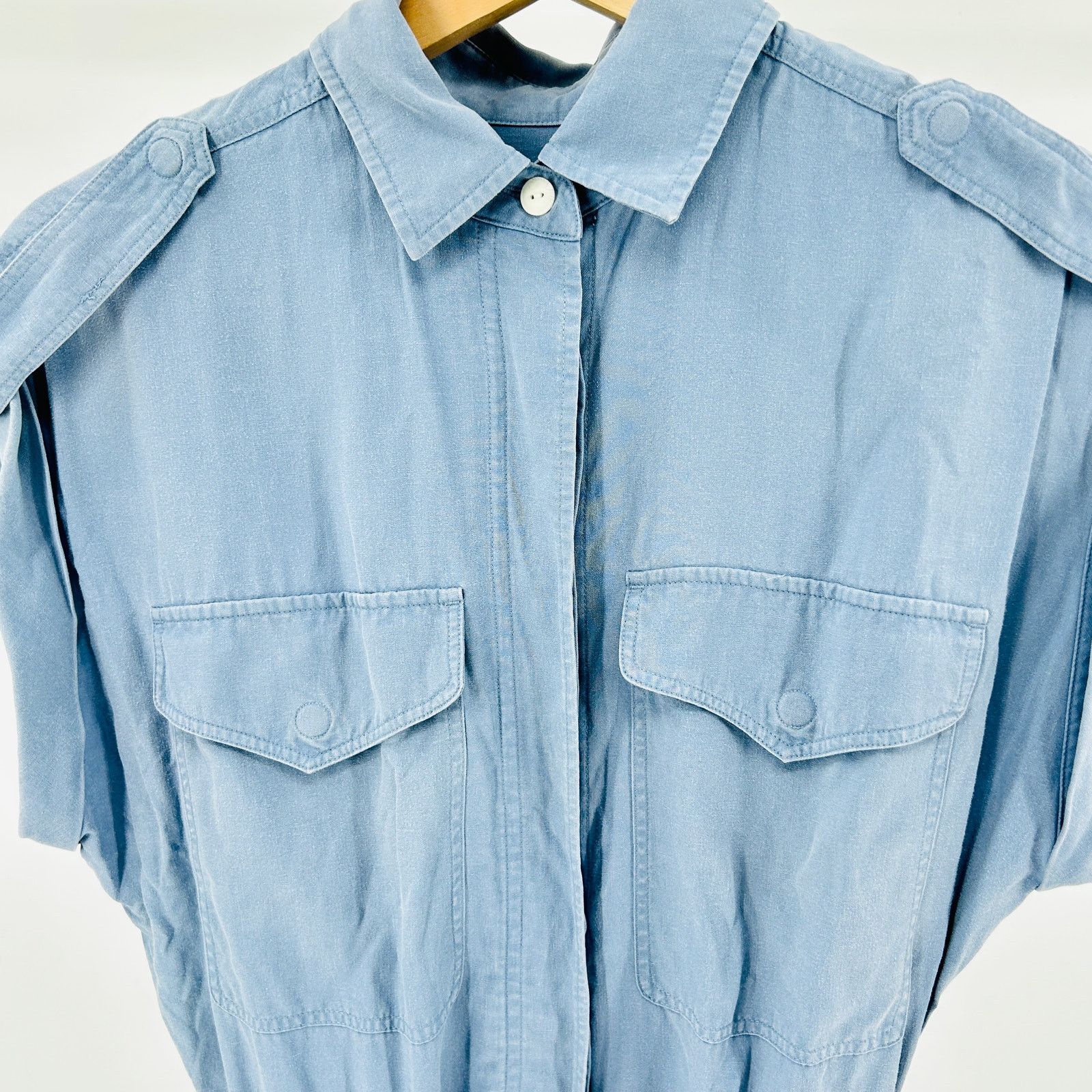Rag & Bone Y2K Light Blue Linen Blend Button-Front Utility Jumpsuit Size 26" / US 2 / IT 38 - 2 Thumbnail
