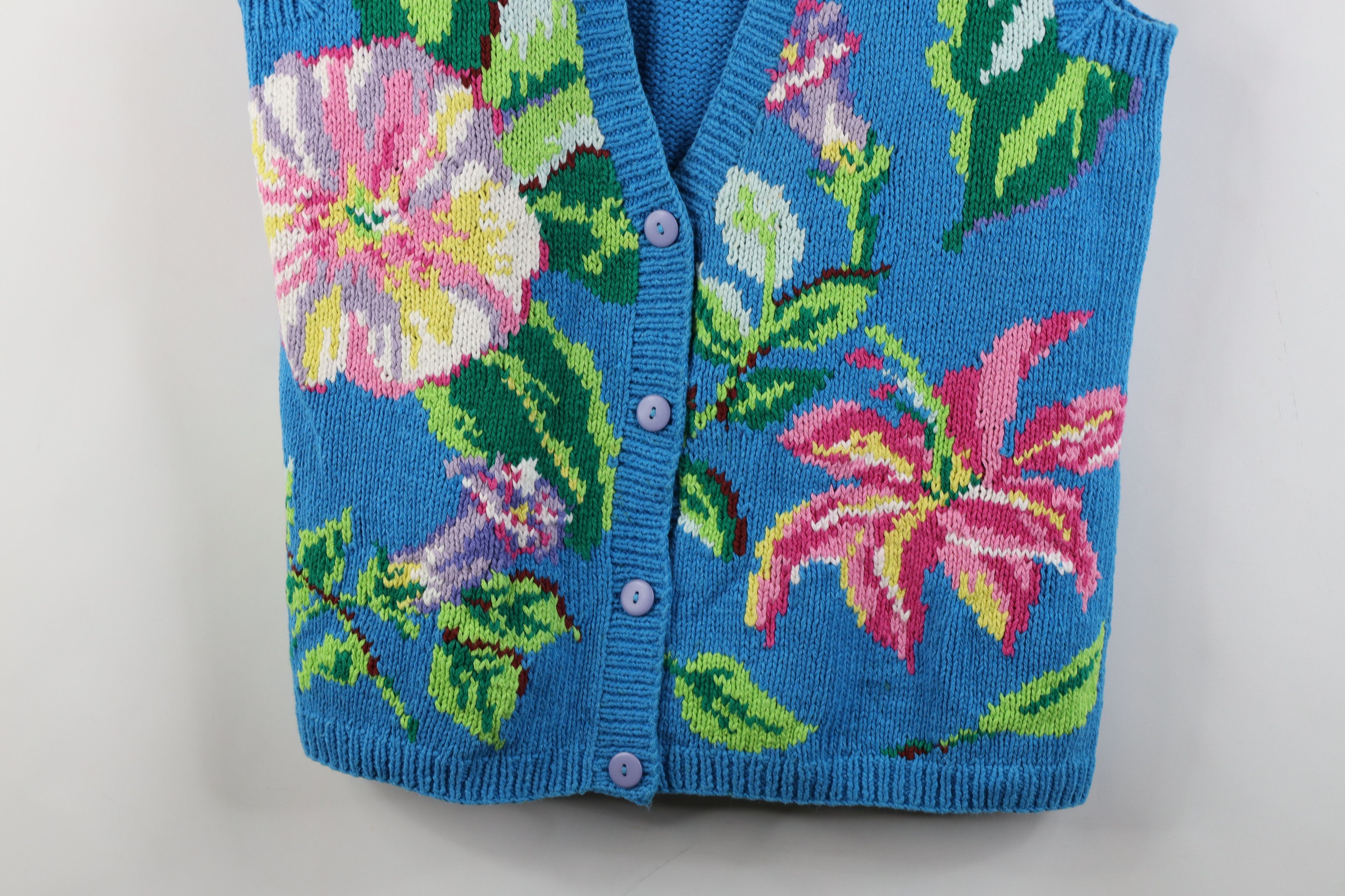 Vintage Vintage 90s Streetwear Blend Hand Knit Flower Sweater Vest Size S / US 4 / IT 40 - 3 Thumbnail