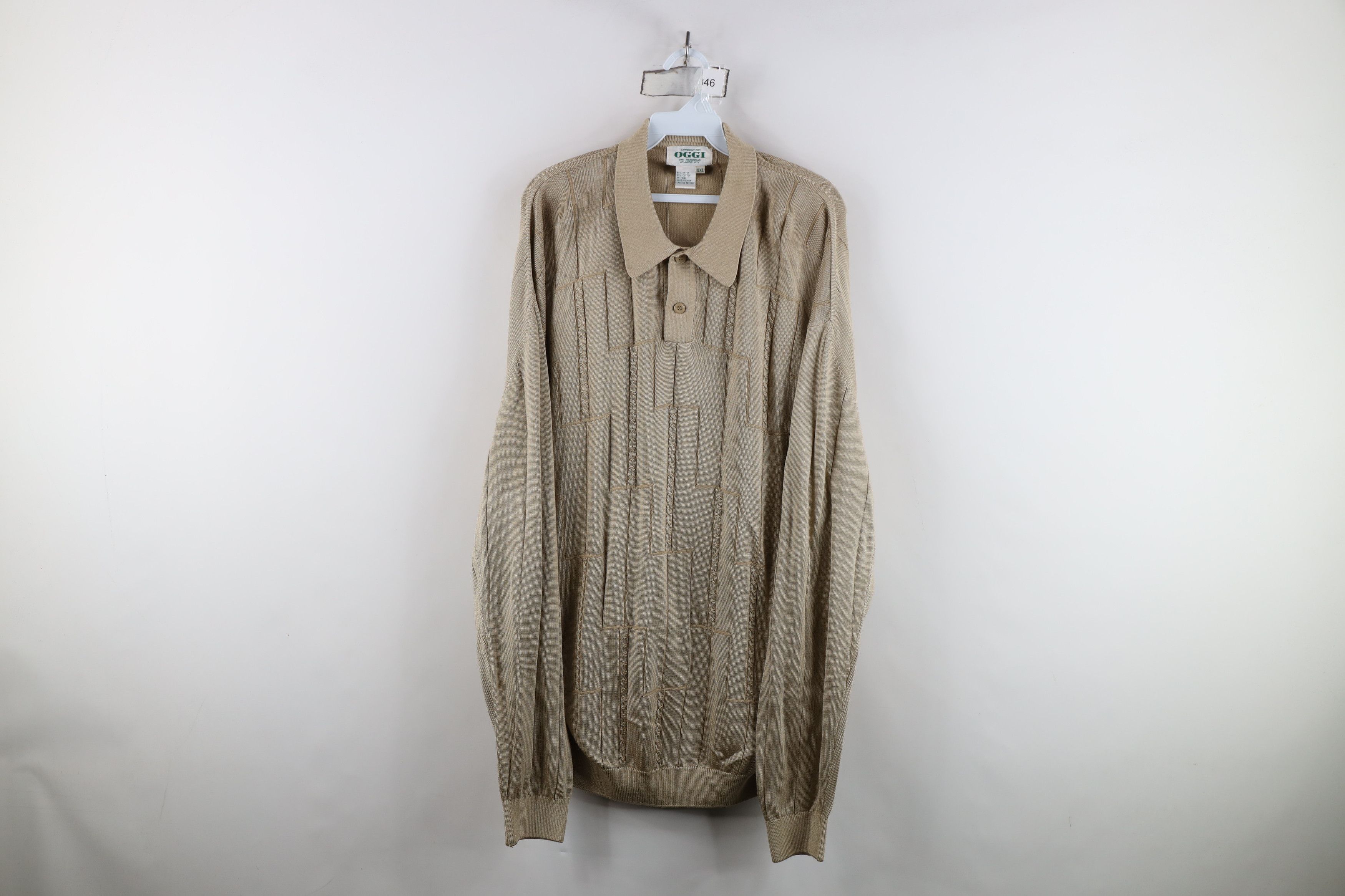 Vintage Vintage 90s Streetwear Cable Knit Collared Sweater Gold Size US XXL / EU 58 / 5 - 1 Thumbnail