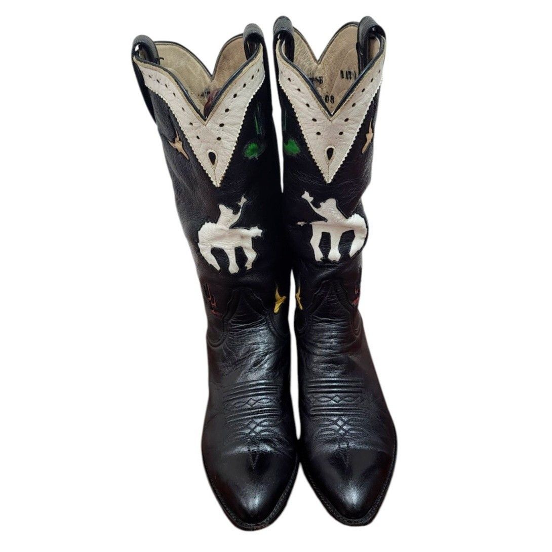 Larry Mahan Larry Mahan Rodeo Black White Red Cowgirl Cowboy Boots Size US 7 / IT 37 - 3 Thumbnail