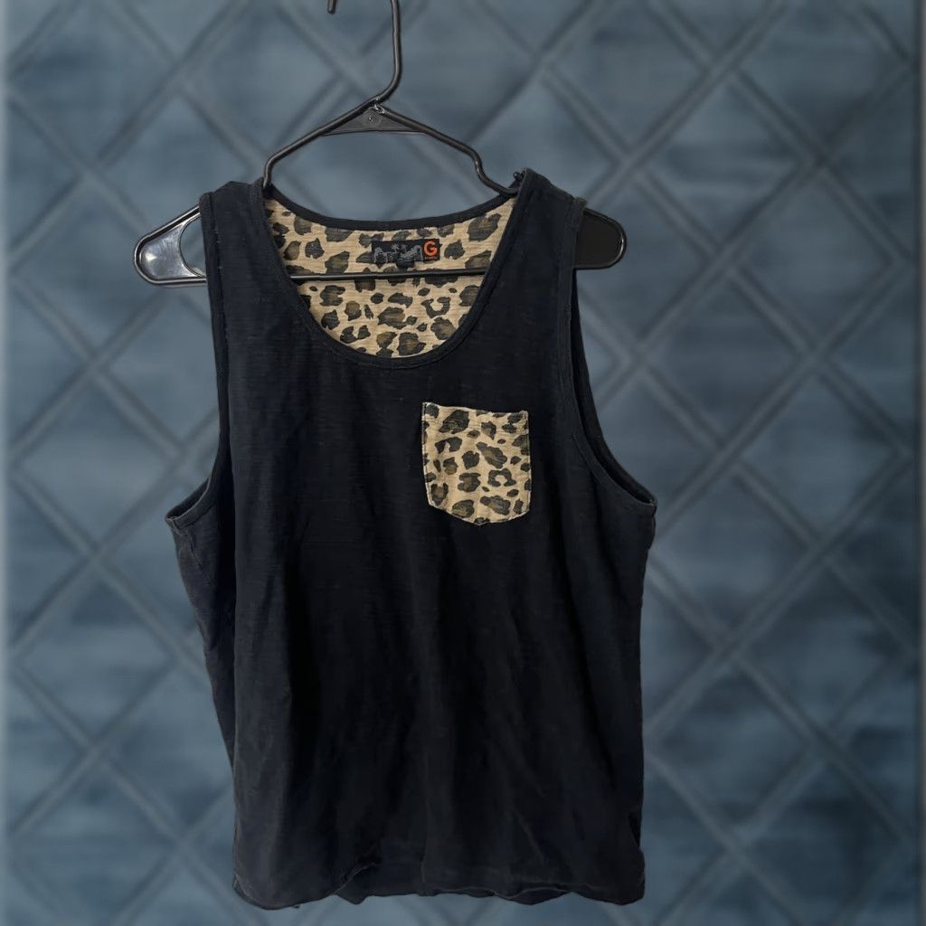 Guess VINTAGE G by GUESS Women's Tank Top Sleeveless Size L Black Leopard Sheer Print Size L / US 10 / IT 46 - 1 Thumbnail