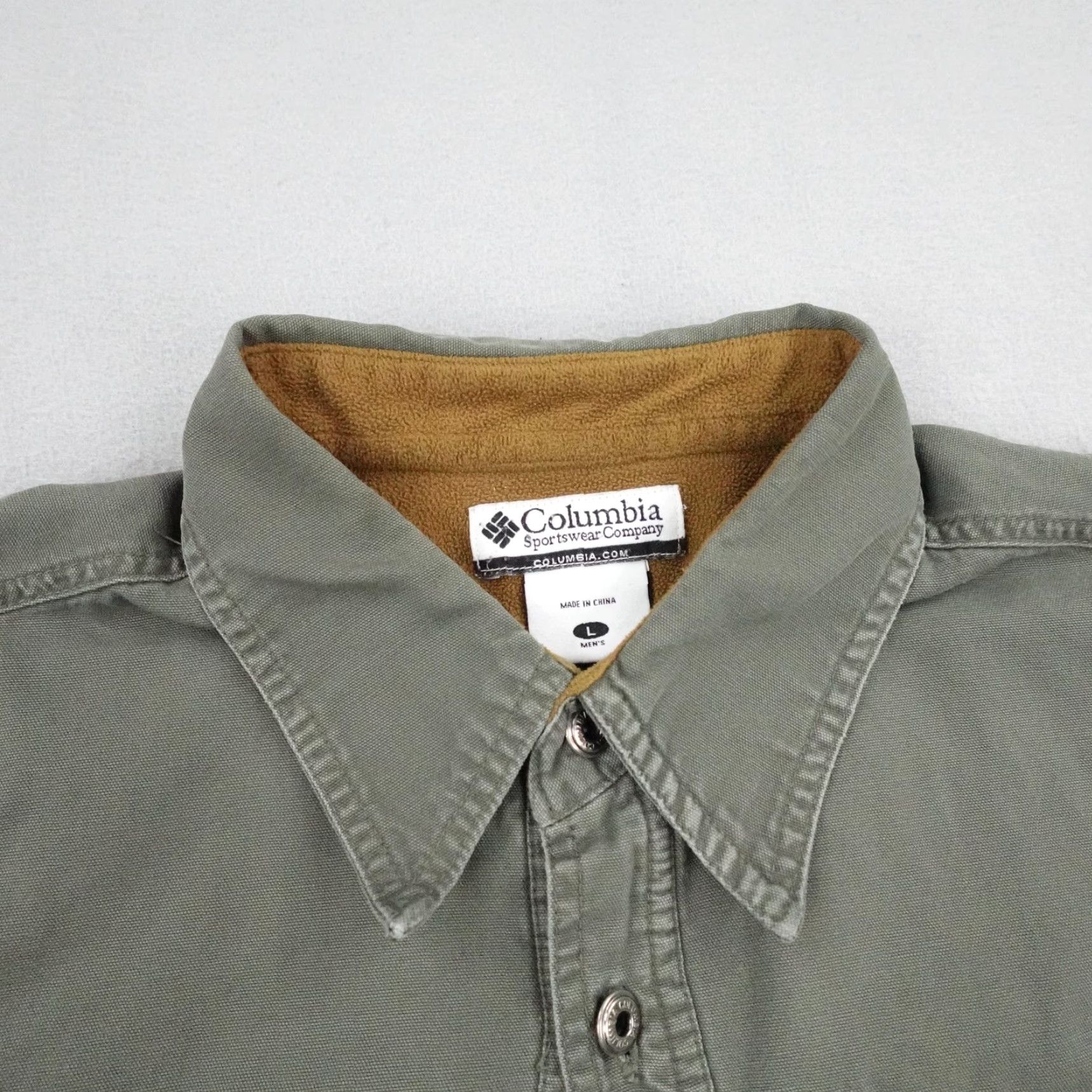 Vintage Columbia Jacket Mens Large Green Canvas Fleece Lined Button Up Shacket Utility Jacket Mid-Length Casual Workwear Outdoor Hiking Size US L / EU 52-54 / 3 - 2 Thumbnail