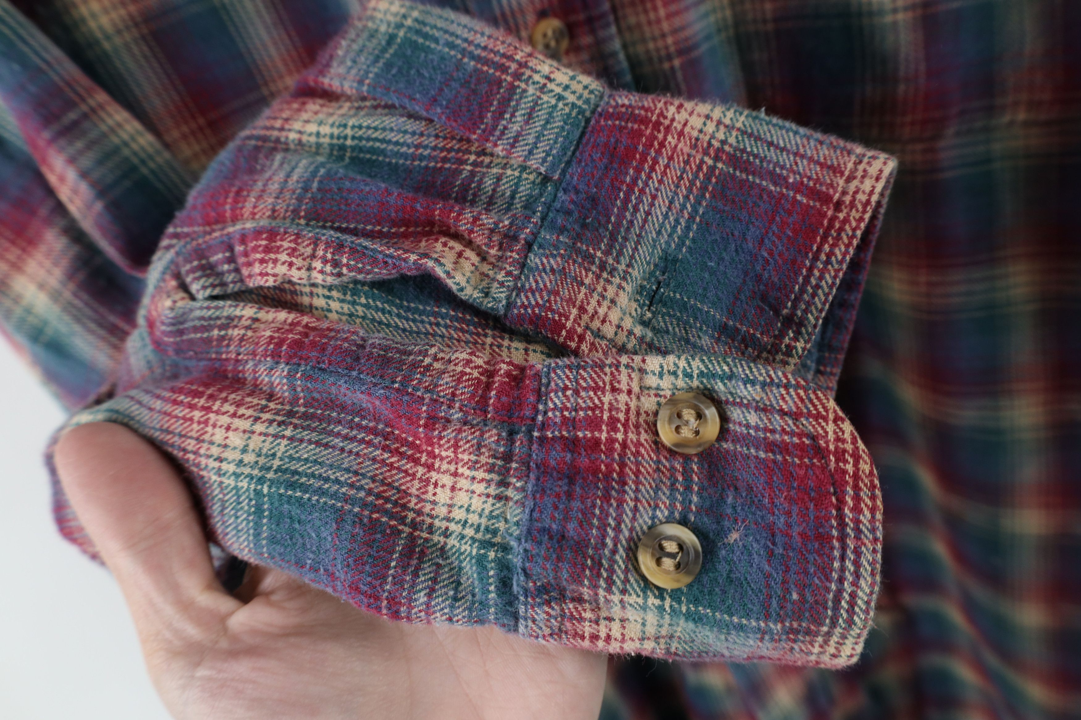 Vintage Vintage 90s Streetwear Flannel Band Collar Button Shirt Size US L / EU 52-54 / 3 - 6 Thumbnail