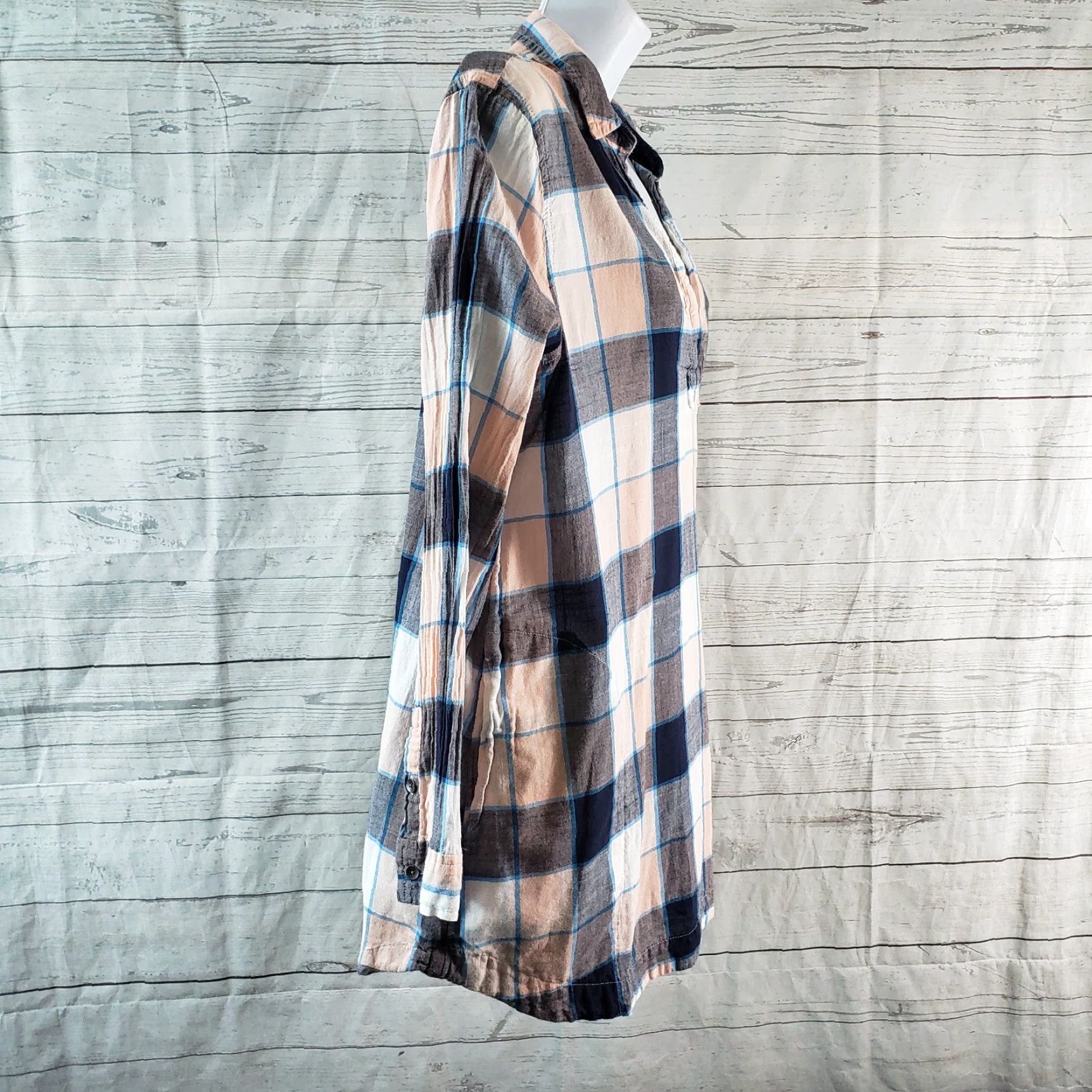 Lou & Grey Lou & Grey Womens Popover Top Blouse Long Sleeve Pink Checkered Cotton M Size M / US 6-8 / IT 42-44 - 3 Thumbnail