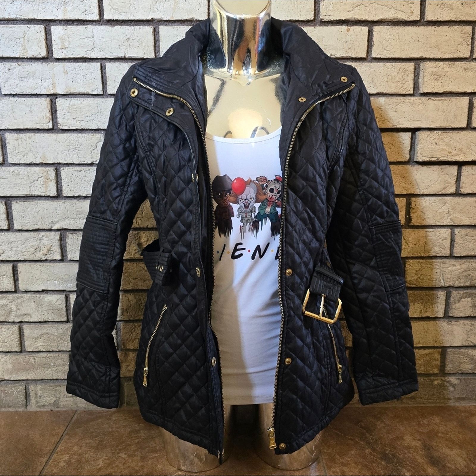 Guess Black Detailed | GUESS | Puffer Zip Up w/Belt Size S / US 4 / IT 40 - 1 Thumbnail