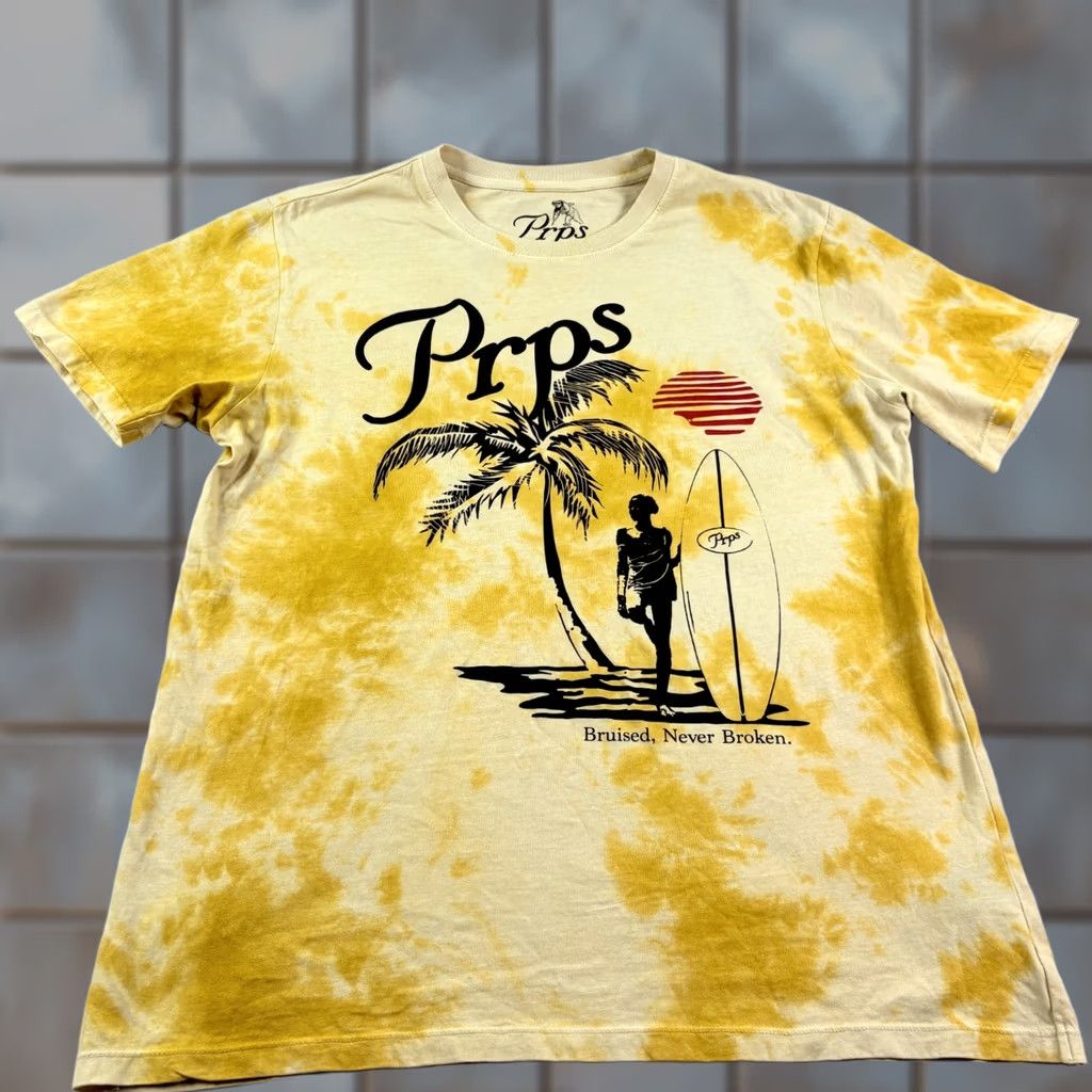 Prps PRPS Shirt Mens M Yellow Tie Dye Surf Graphic Crew Neck Short Sleeve Size US M / EU 48-50 / 2 - 1 Thumbnail