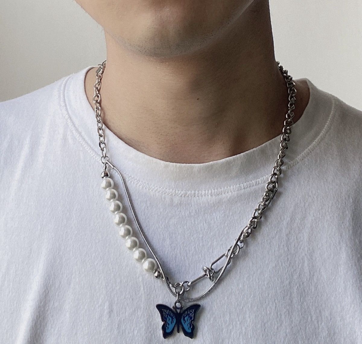 Japanese Brand × Jewelry Retro punk butterfly pearl chain choker necklace Size ONE SIZE - 3 Thumbnail