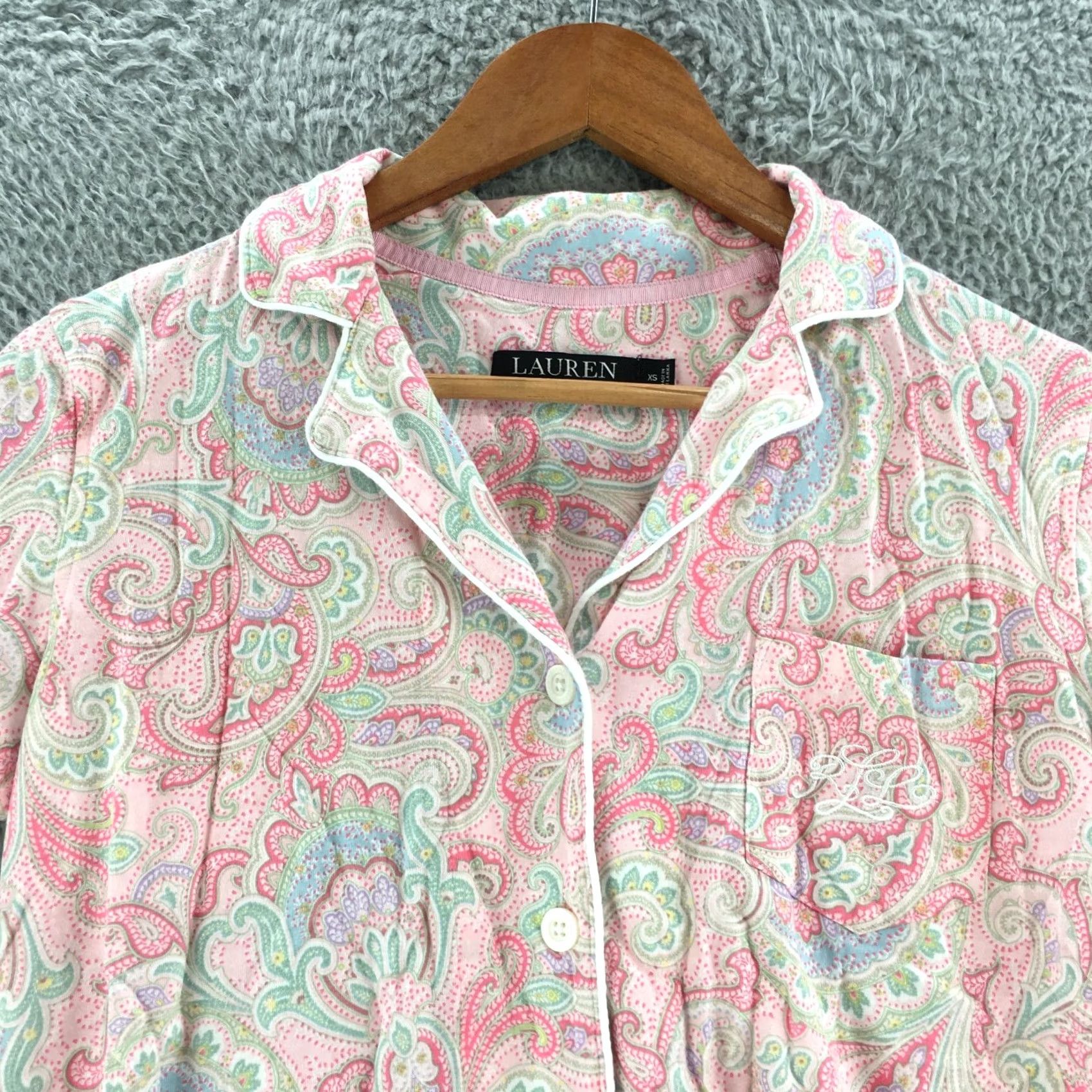 Ralph Lauren Lauren Ralph Lauren Womens XS Pink Paisley Button Up Shirt Short Sleeve Size XS / US 0-2 / IT 36-38 - 2 Thumbnail