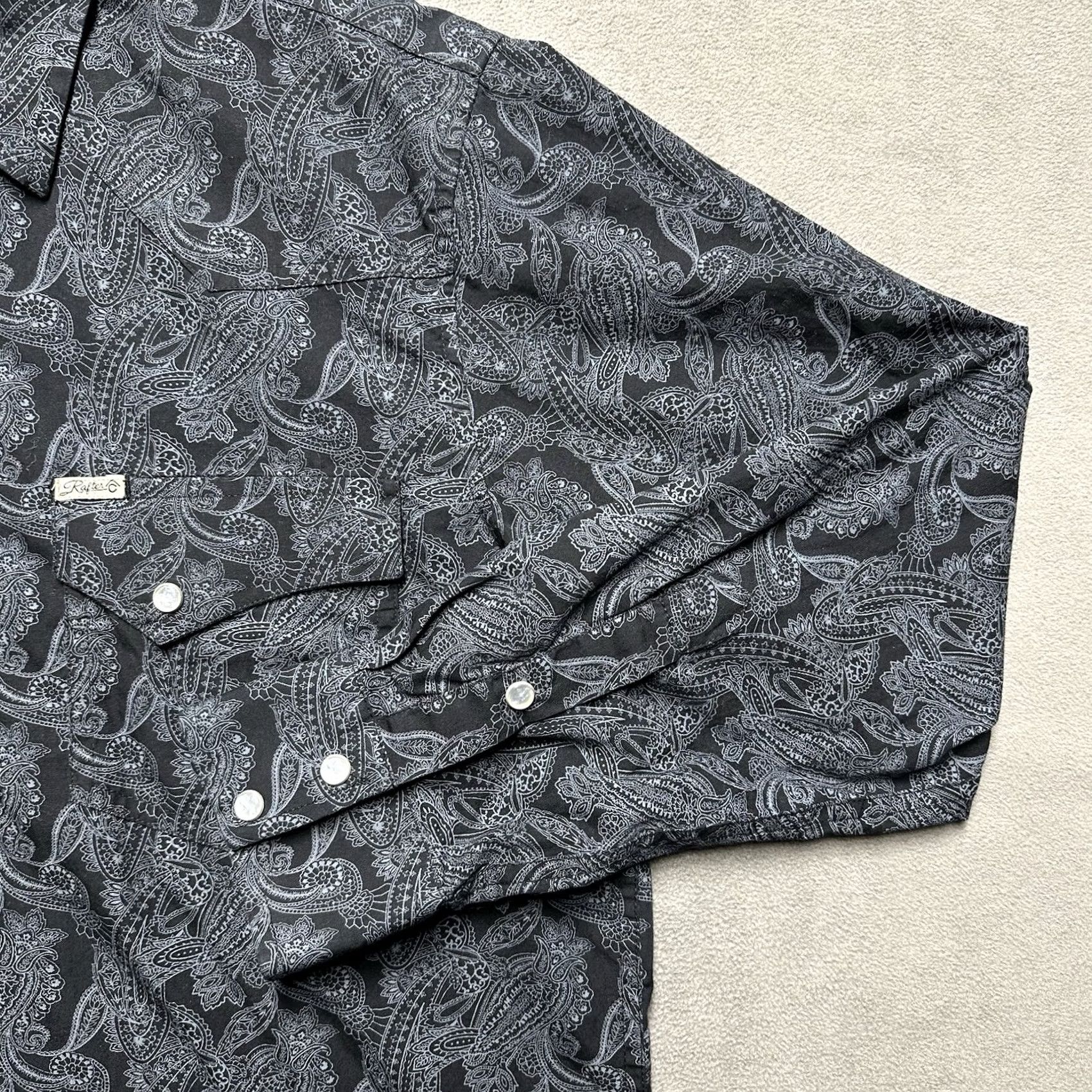 Vintage Rafter C Shirt Mens Medium Black/Gray Paisley Pearl Snap Cowboy Collection EUC Size US M / EU 48-50 / 2 - 7 Thumbnail