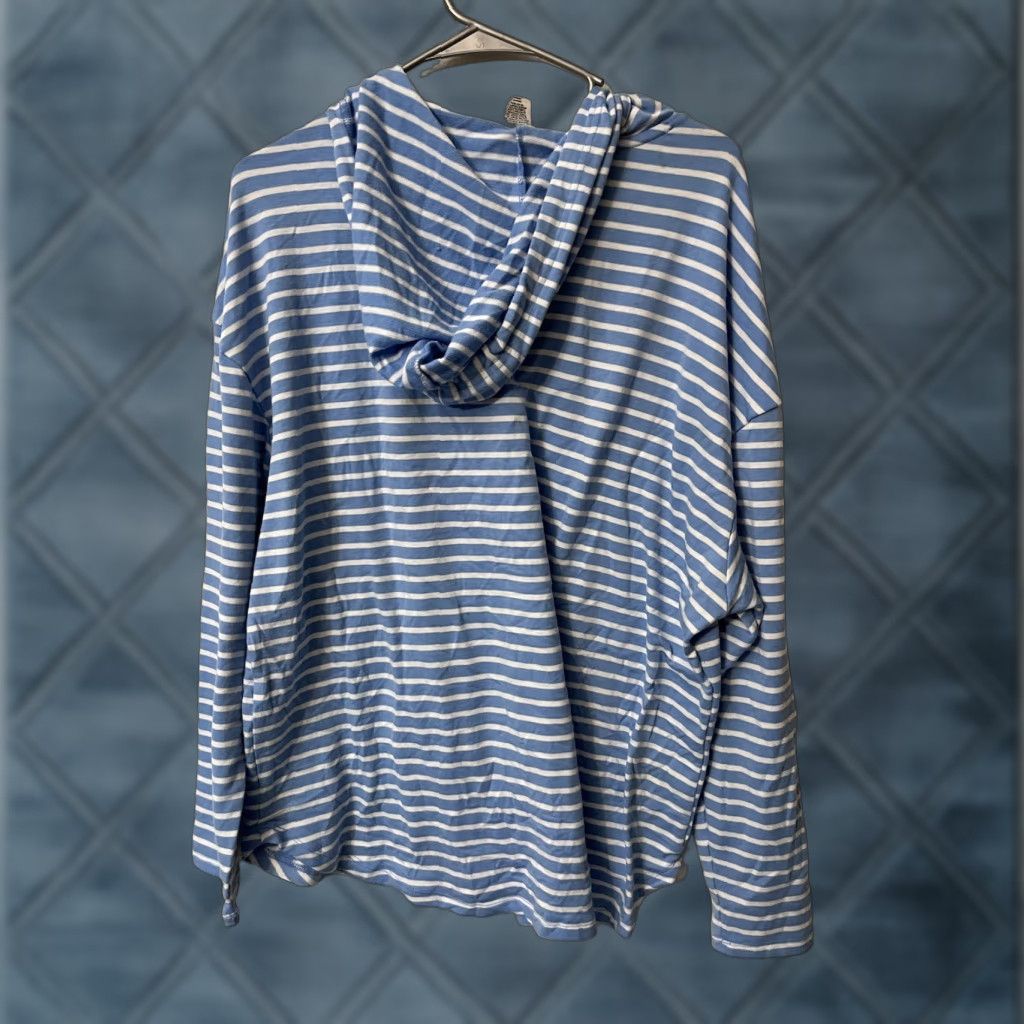 Vintage RBX V Neck Hooded Sweatshirt Women’s XXL Blue Striped Mid Pocket Logo Pullover Casual Sports Sweatshirt Womens 2XL Size XXL / US 16-18 / IT 52-54 - 1 Thumbnail