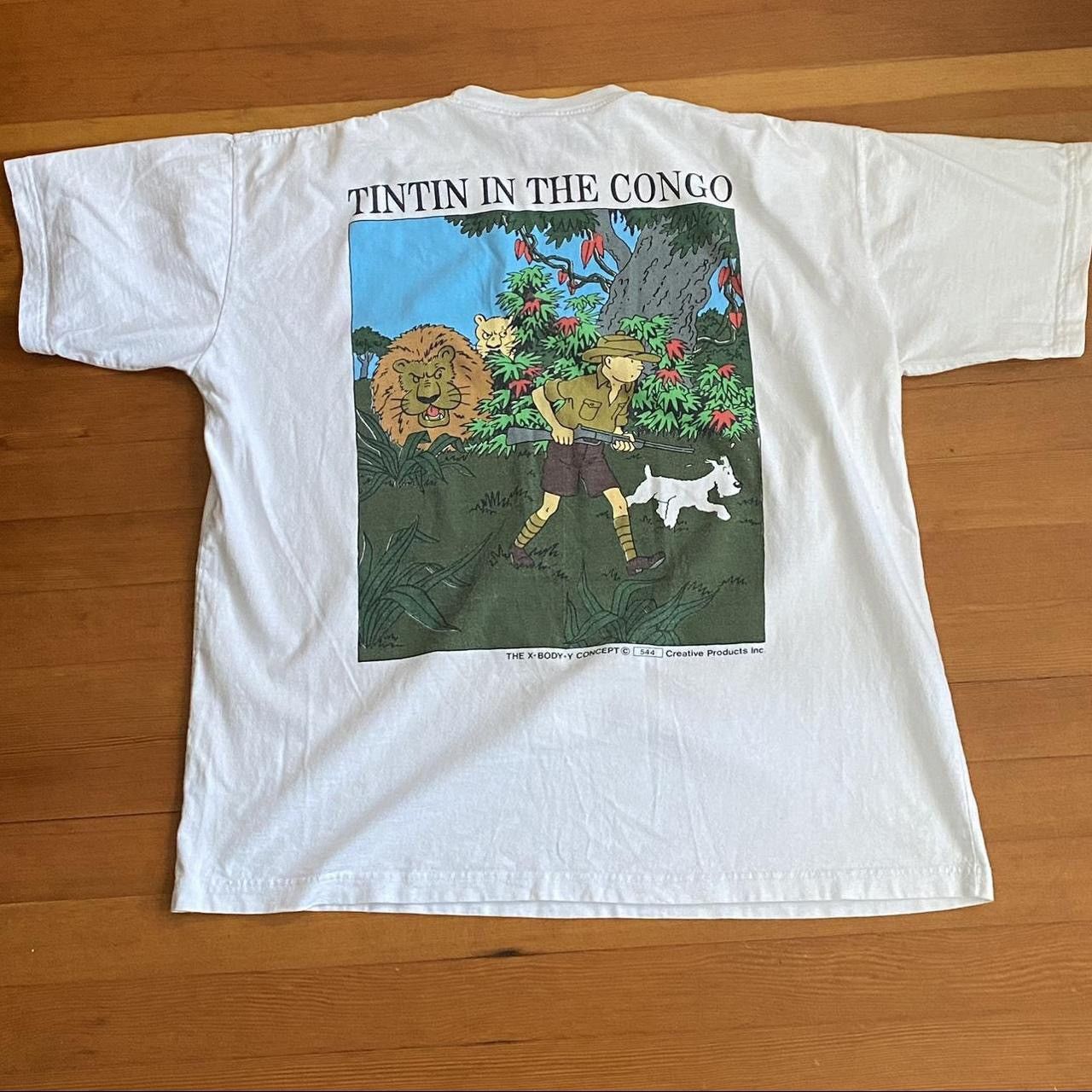 T-shirt Vintage Tintin Au Congo - Années 90, Double Face, Taille M, Occasion Très Bon état