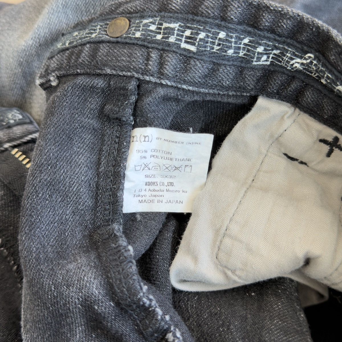 Number (N)ine Washed Black Distressed Repaired Red Stitch Denim Jeans Size US 31 - 11 Thumbnail