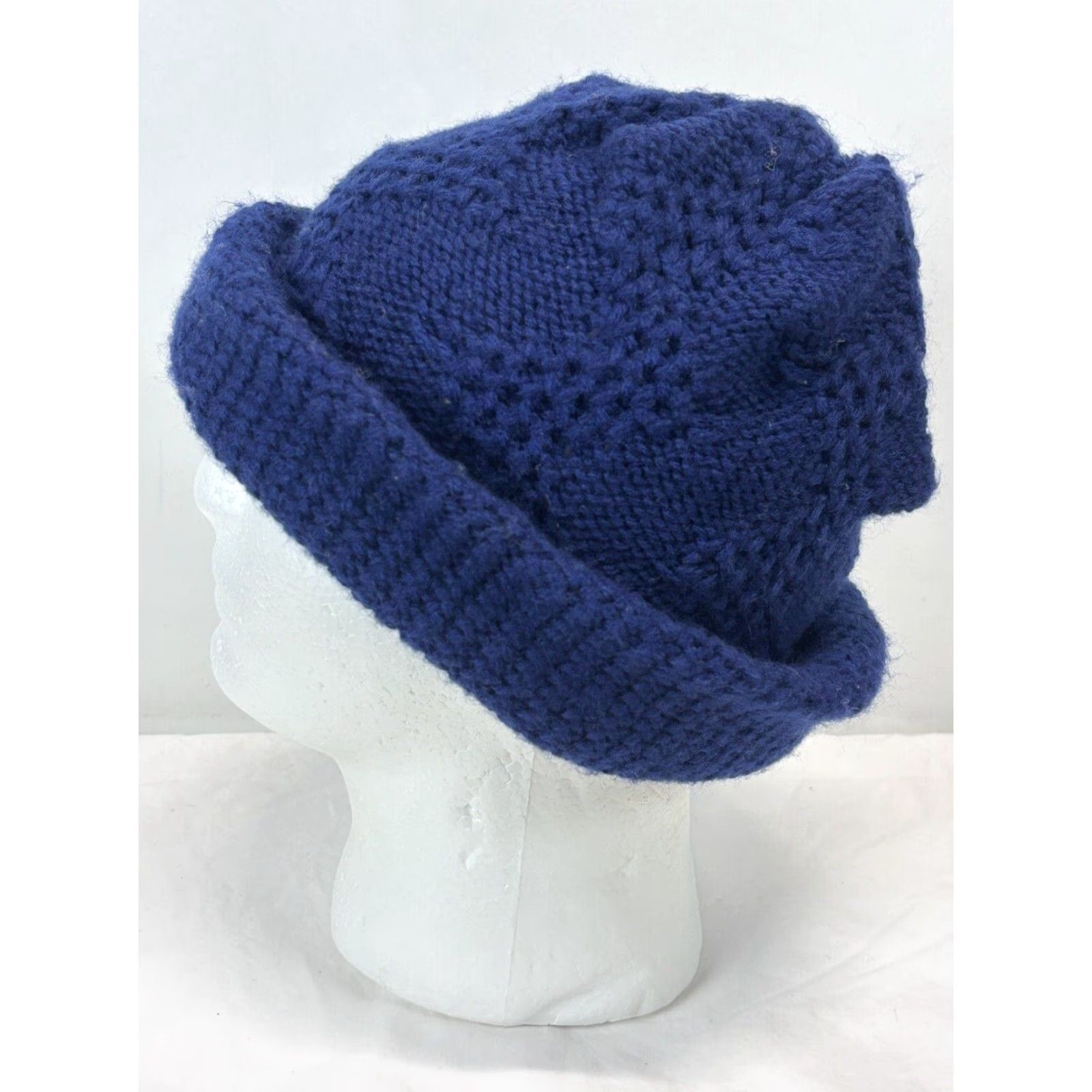 Vintage VINTAGE Knit Hat Women's One Size Navy Blue 1970s Made in Japan Boho Acrylic Knit Hat Women One Size Navy Blue 70s Japan Mens/Womens Size ONE SIZE - 3 Thumbnail