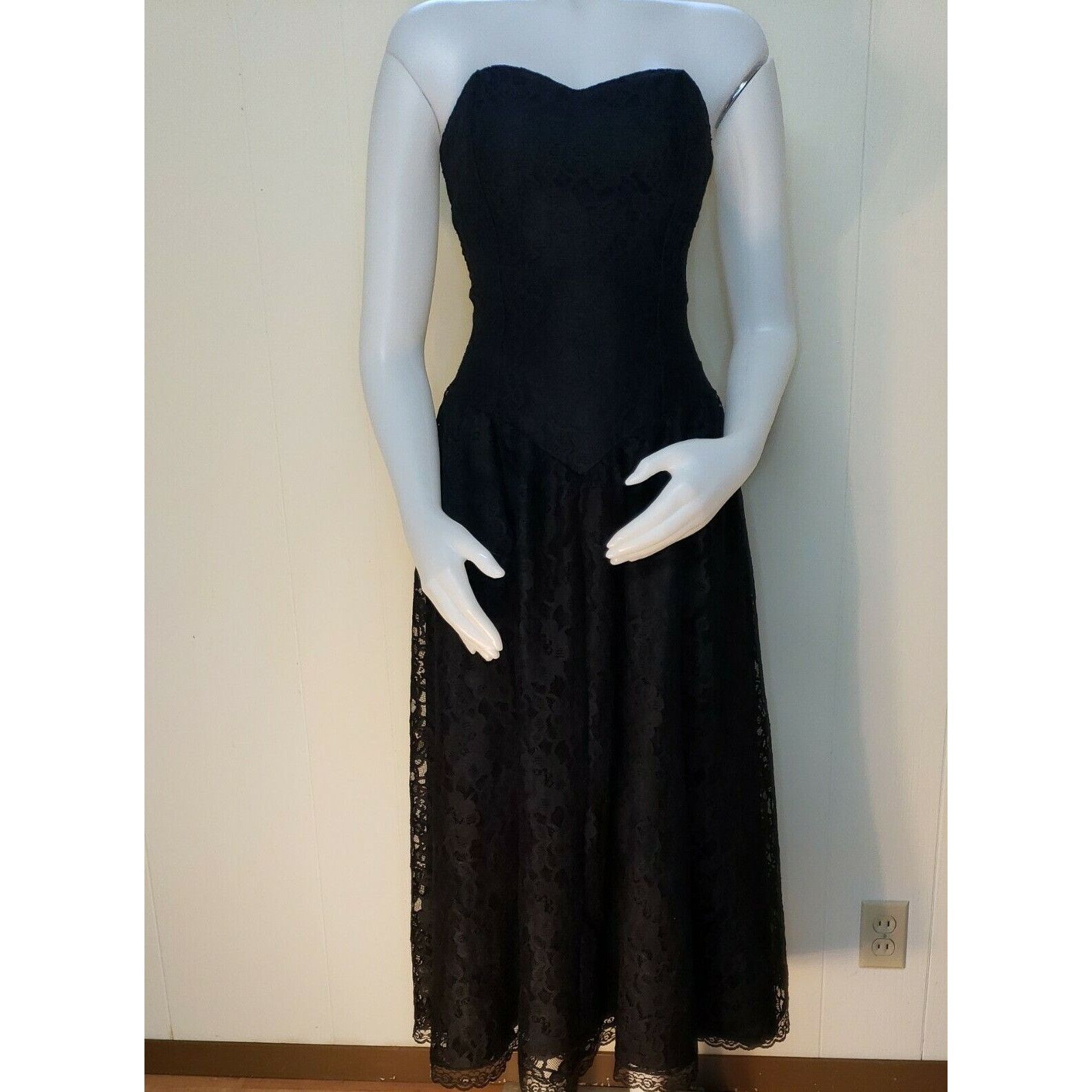 Vintage Vtg Strapless Corset Dress Womens 10 Black Lace NYE Cocktail Size S / US 4 / IT 40 - 2 Thumbnail