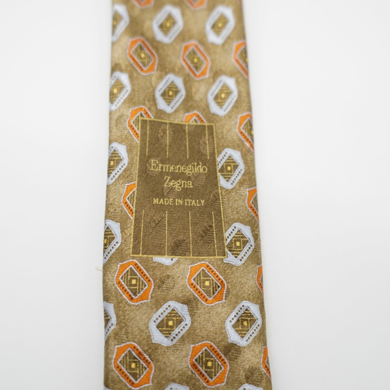 Ermenegildo Zegna Ermenegildo Zegna Tan Orange Geometric Print Long Silk Tie Size ONE SIZE - 2 Thumbnail