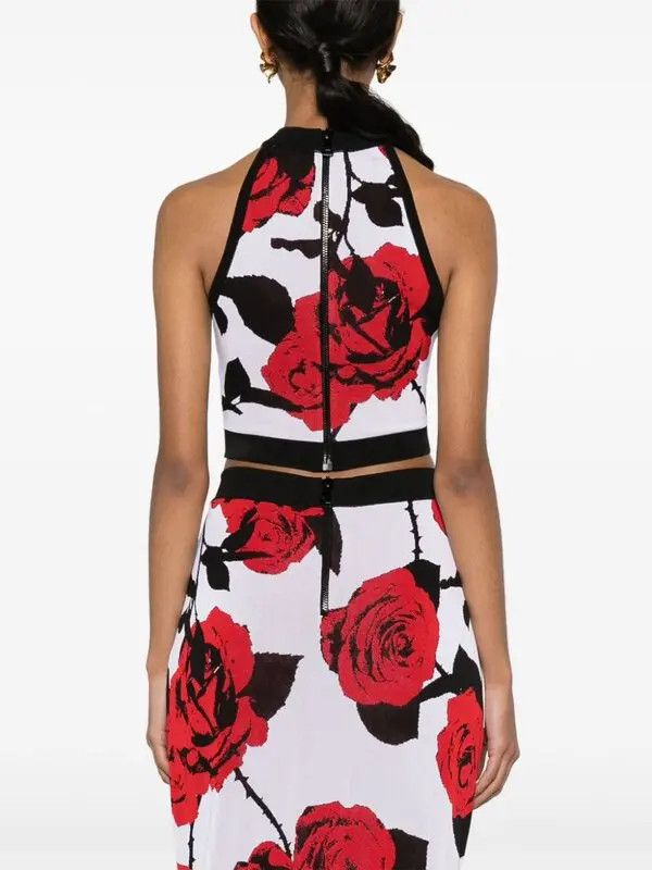 Balmain o1s1wg110825 Rose Jacquard Knit Crop Top in Multicolor Size XL / US 12-14 / IT 48-50 - 4 Thumbnail