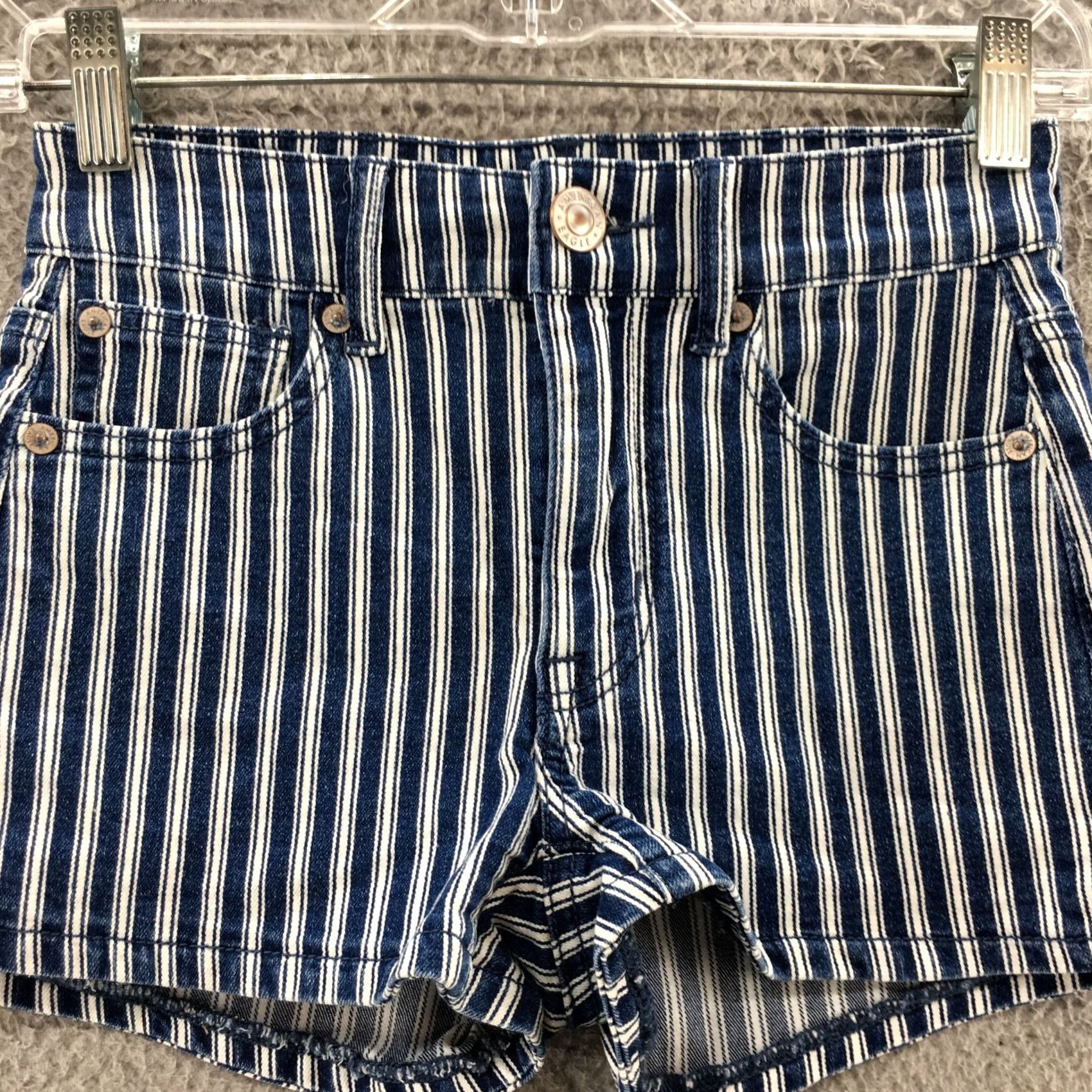 American Eagle Outfitters American Eagle Outfitters Mom Shorts Womens 00 Multicolor Striped Mid Rise Denim Cotton 5-Pocket Womens Mens? Size 24" / US 00 / IT 34 - 2 Thumbnail