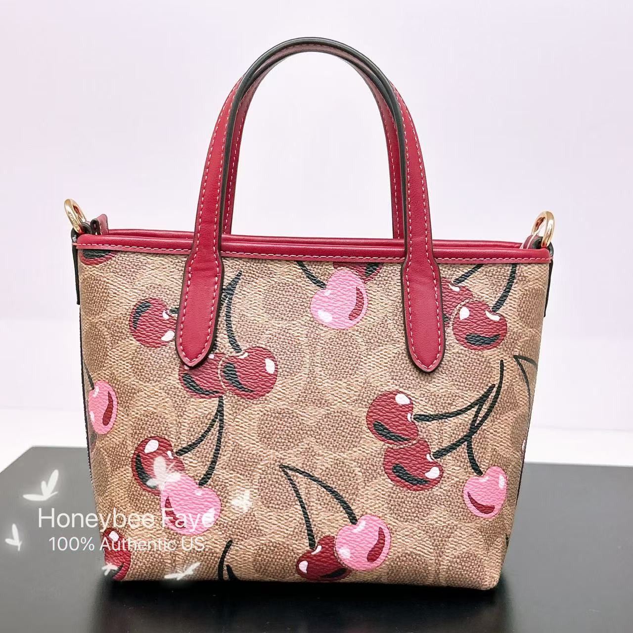 Coach 🍒 City Mini Tote Bag In Signature Canvas With Cherry