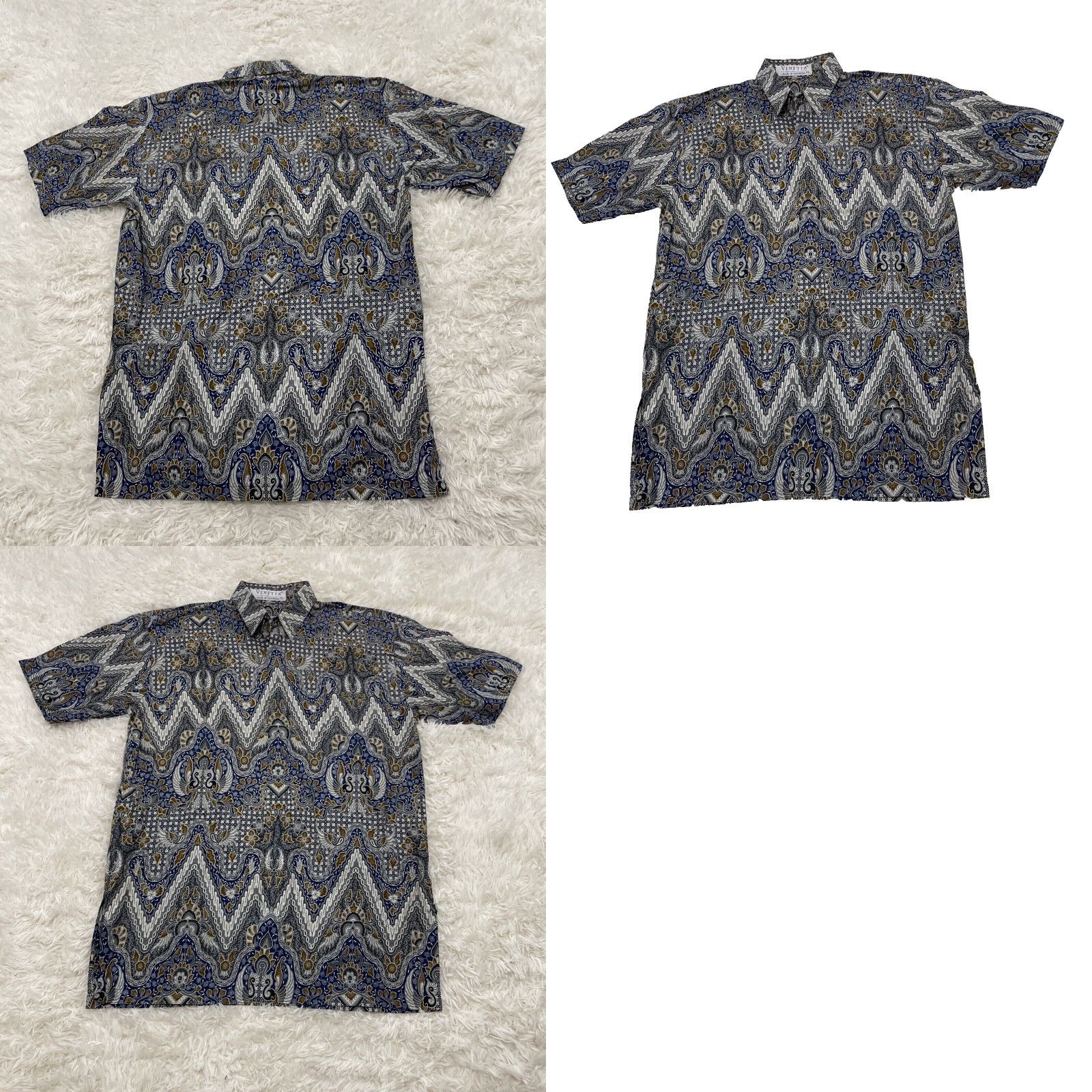 Vintage Vtg VINITIA Celestial Hidden Button Shirt Men XL 16.5 Blue Tribal Geometry Print Shirt Size US XL / EU 56 / 4 - 11 Thumbnail
