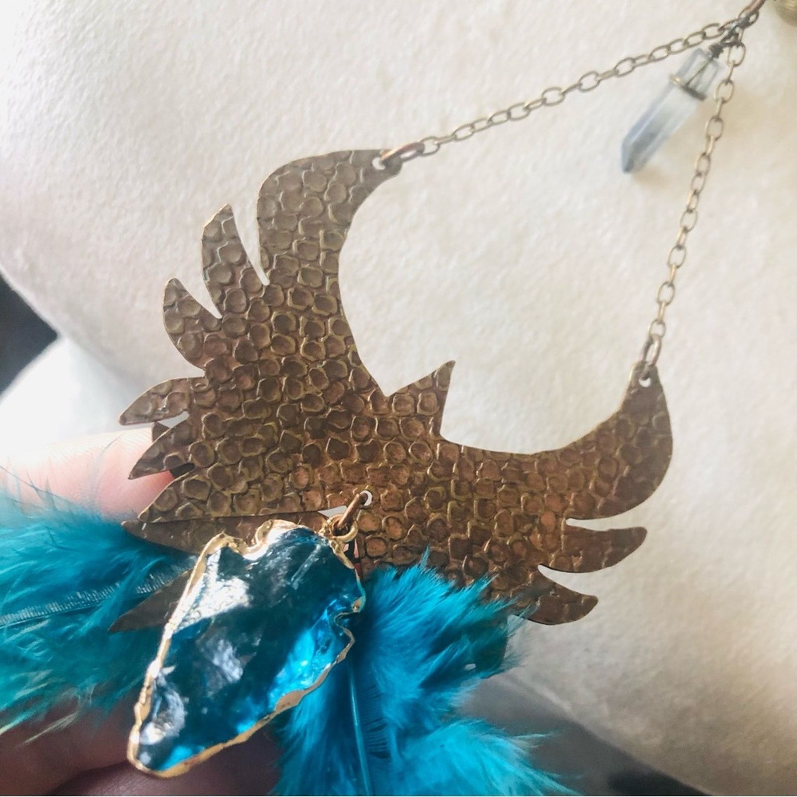Handmade Handcrafted copper eagle Czech Pearl howlite necklace Size ONE SIZE - 12 Thumbnail