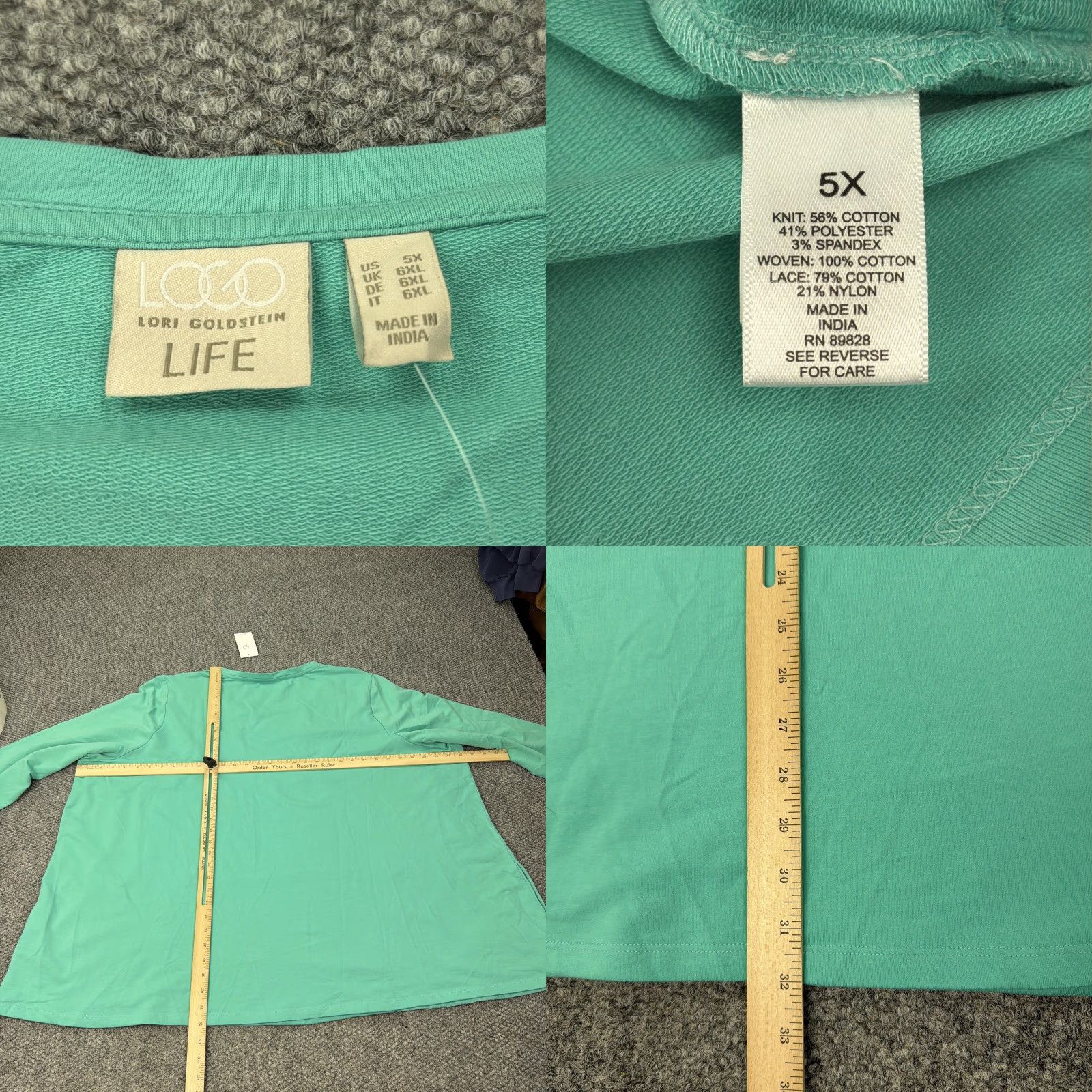 Vintage LOGO Lori Goldstein Life Shirt Womens 5X Green Lace Tunic Mixed Media Top Blouse Floral Sleeve Long Scoop Neck Plus Size Womens Size XXL / US 16-18 / IT 52-54 - 8 Thumbnail