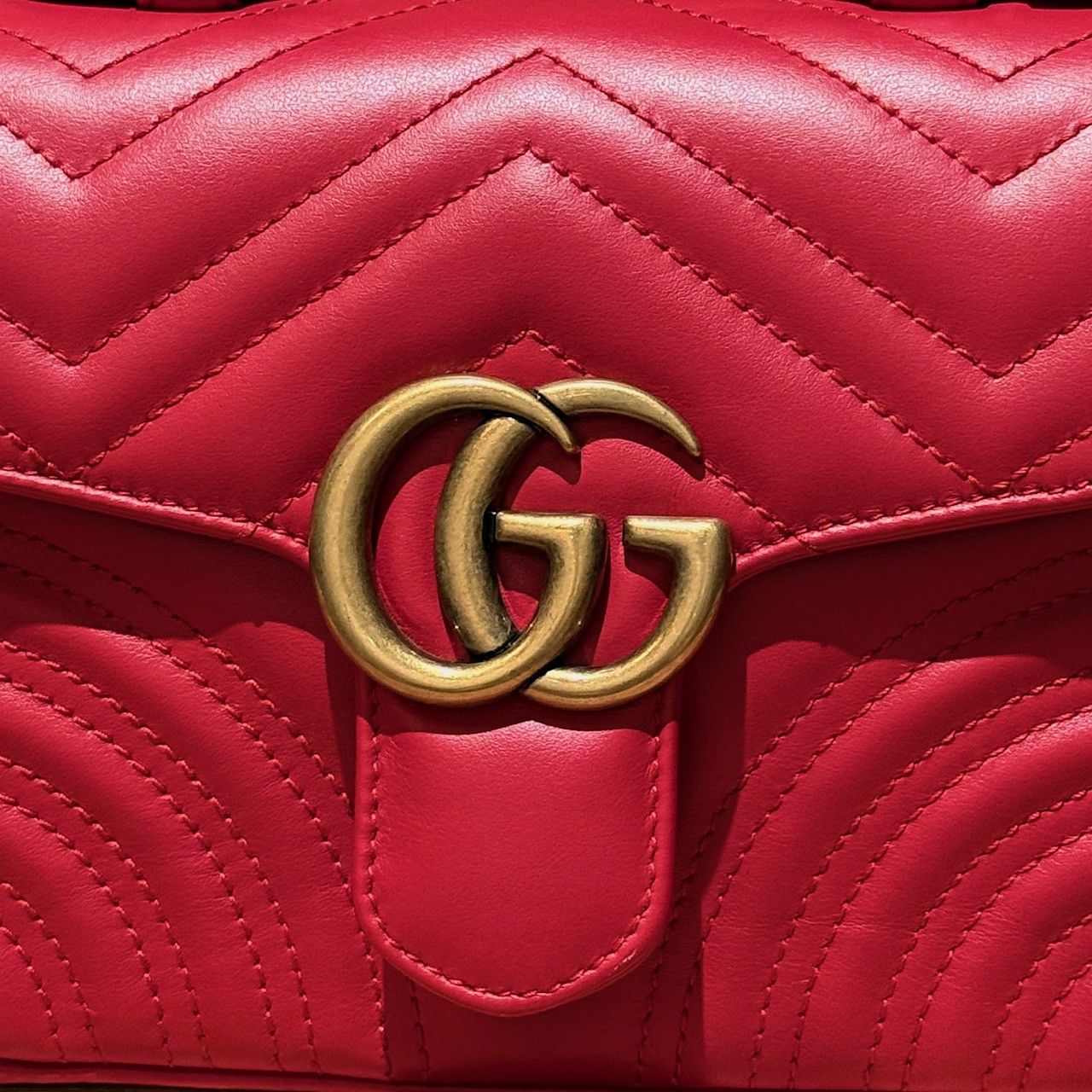 Gucci Gucci Red GG Marmont Mini Top Handle Bag With Chain Size ONE SIZE - 3 Thumbnail