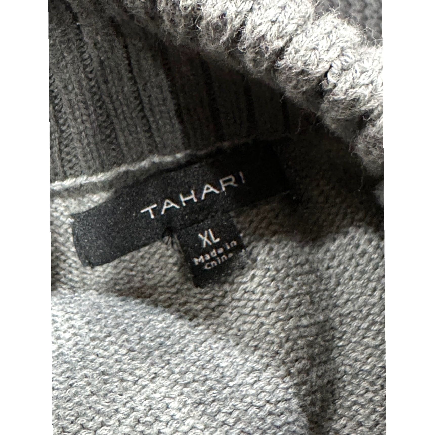 Vintage Tahari Sweater Womens XL Gray 100% Cotton Striped Pullover Mock Neck Long Sleeve Casual Preppy Academia) Size XL / US 12-14 / IT 48-50 - 7 Thumbnail