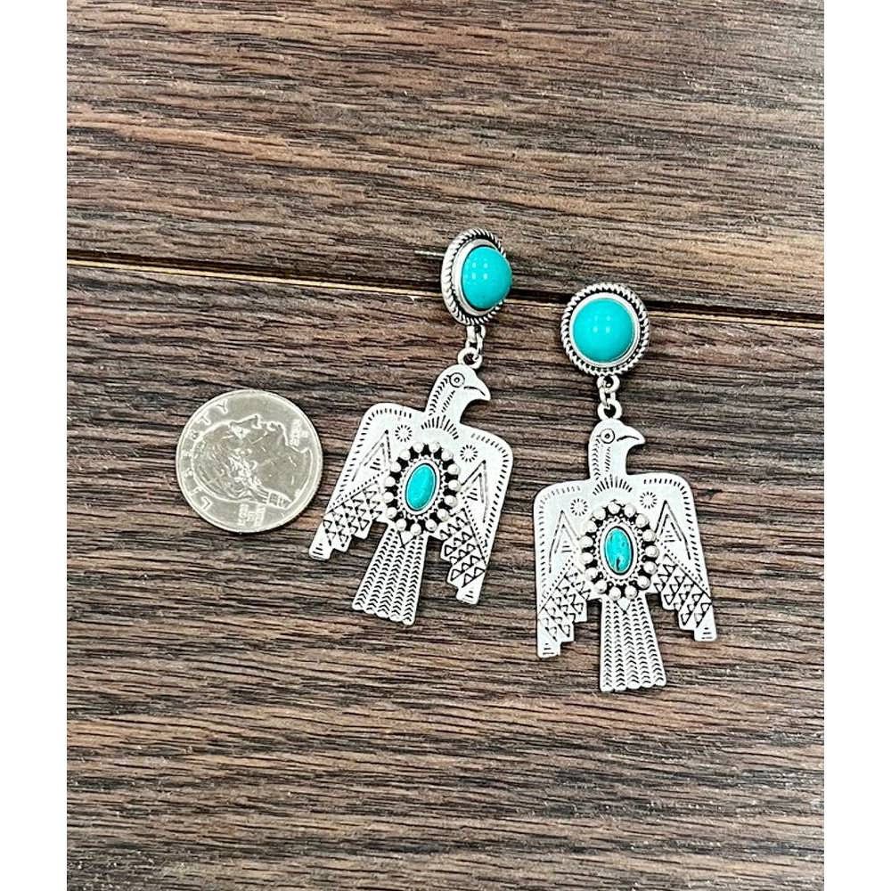Other Thunderbird Turquoise 2.5 Inch Long Post Earrings in Antique Size ONE SIZE - 5 Thumbnail