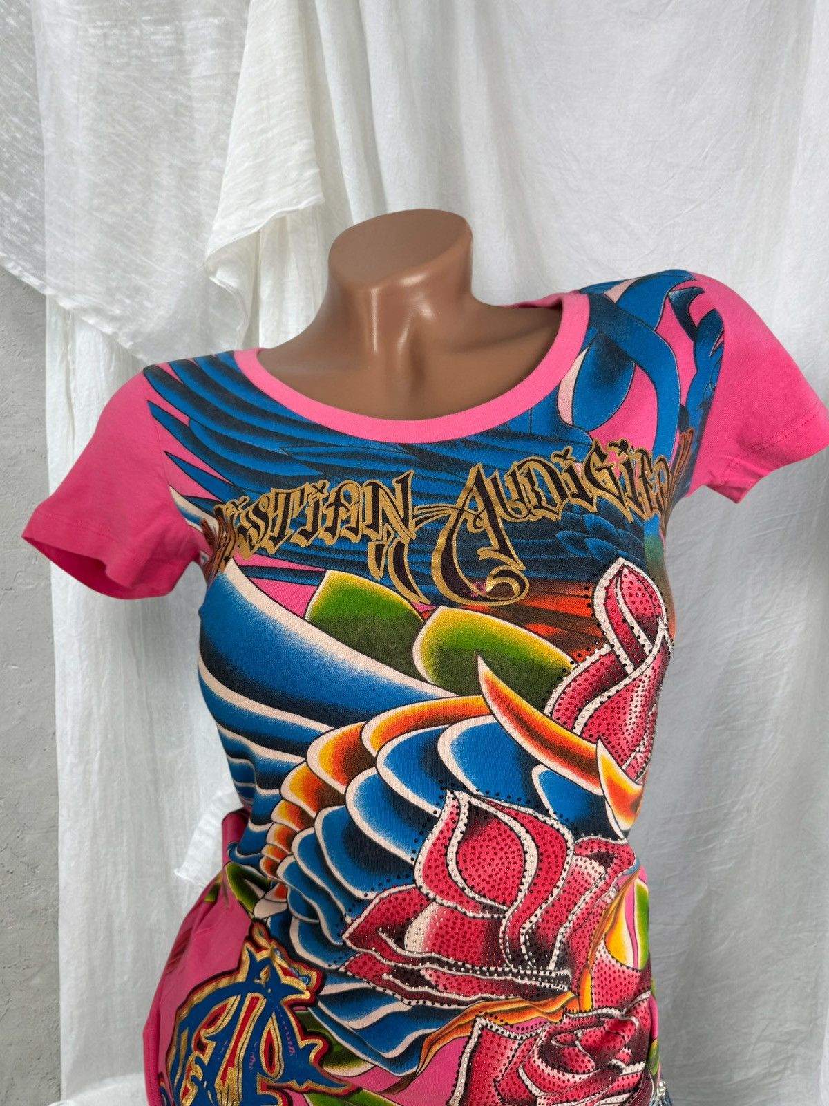 Christian Audigier Christian Audigier (Ed Hardy) Y2K Glam Rhinestones T-Shirt Size S / US 4 / IT 40 - 3 Thumbnail