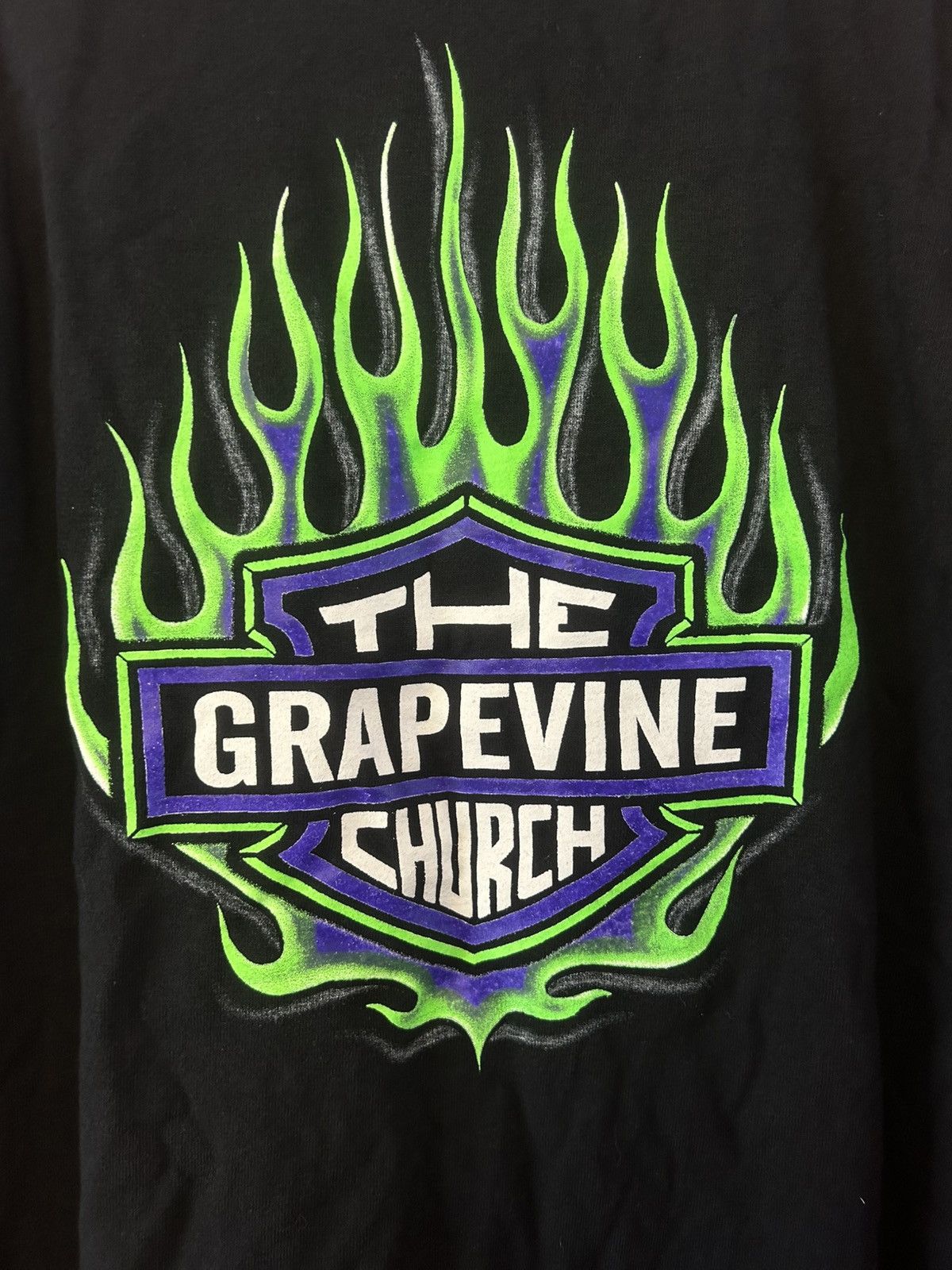Harley Davidson HD Spoof The Grapevine Church Green Flame Graphic Tshirt Size US M / EU 48-50 / 2 - 5 Thumbnail