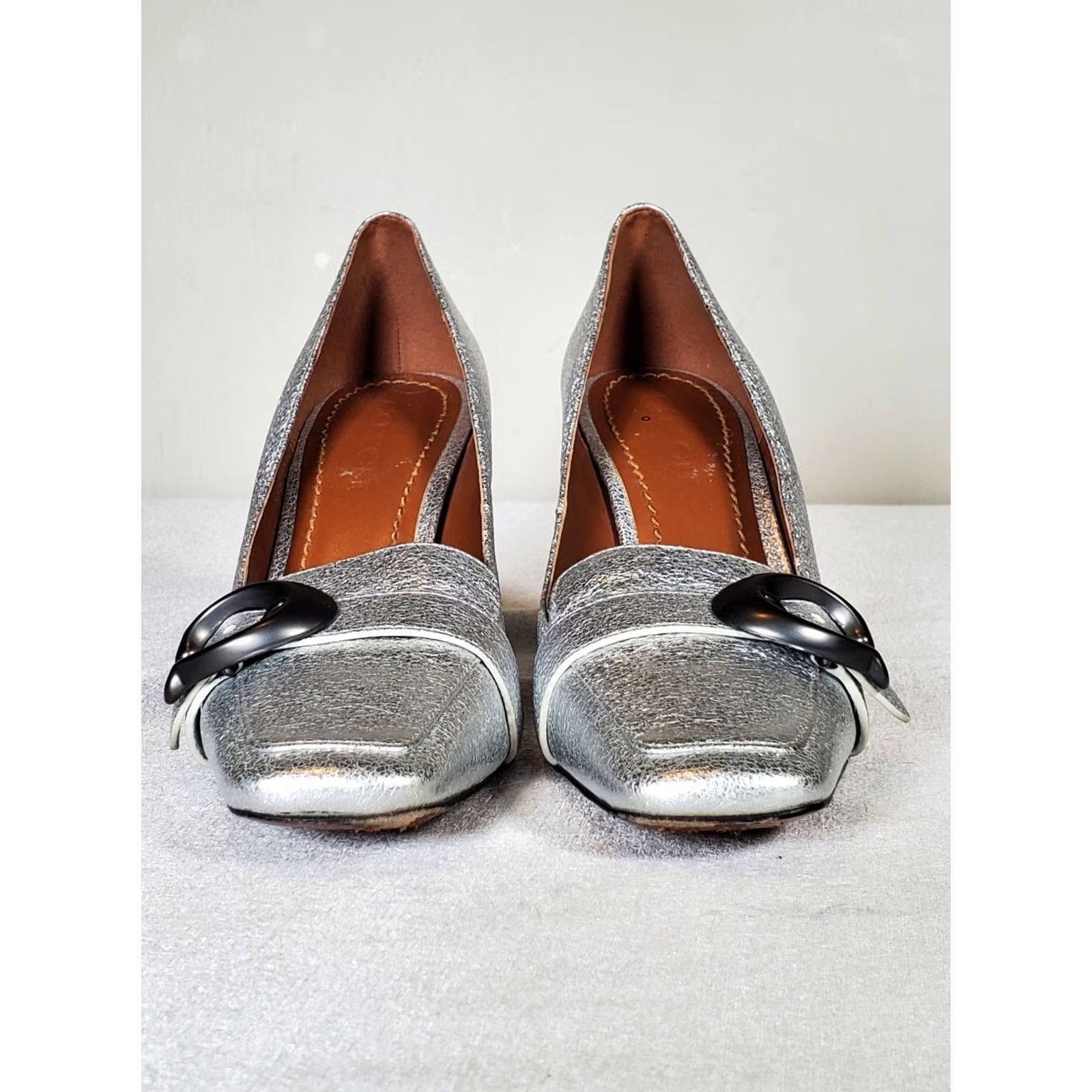 Coach COACH 85 mm Jade Loafers Metallic Silver Square Toe Heeled Pumps Women's US 7 B Size US 6 / IT 36 - 6 Thumbnail