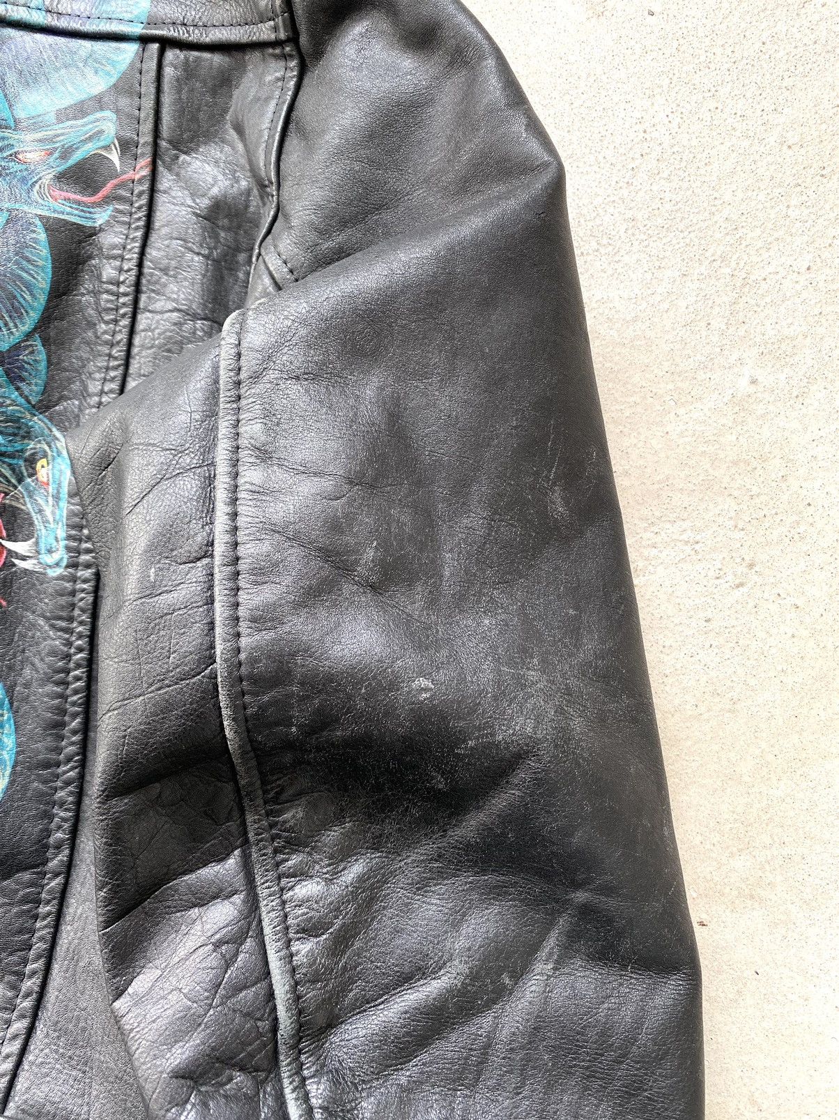 Other Rare! Vintage 70s Leather Jacket Art Face In Snakes Medusa Size US L / EU 52-54 / 3 - 23 Thumbnail
