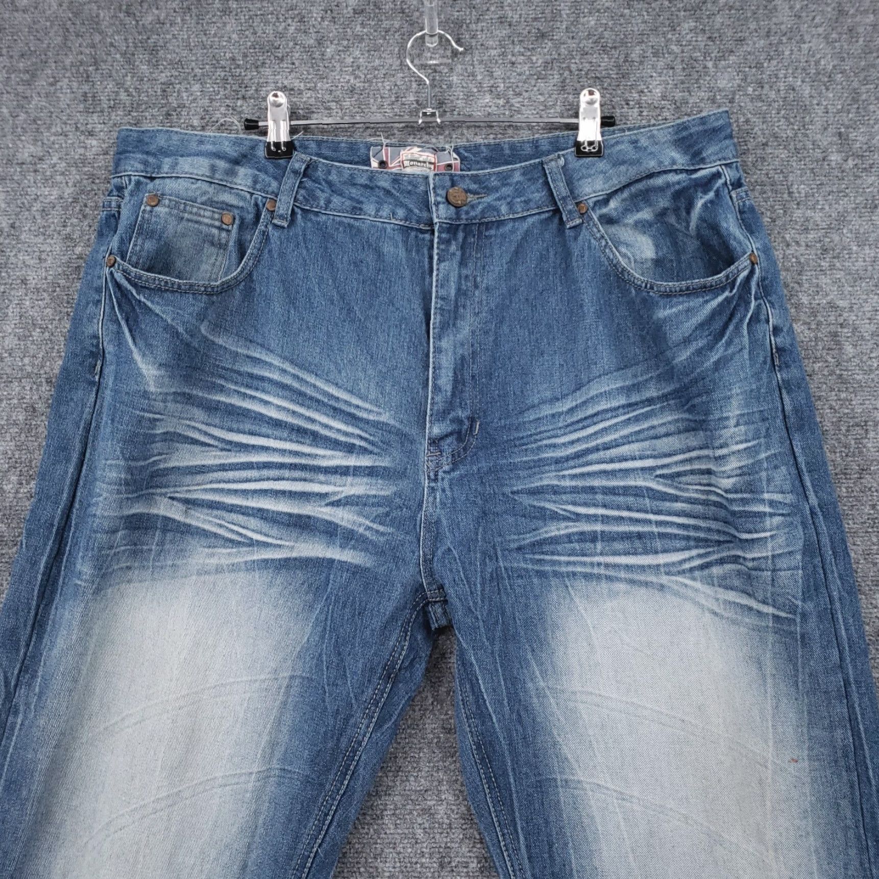 Vintage Monarchy Jeans Mens 40x31 Blue Premium Denim Whiskered Straight Leg Jeans Regular 5-Pocket Blue Monarchy Mens 40x31 Denim Straight Leg Vintage No Size US 40 / EU 56 - 3 Thumbnail