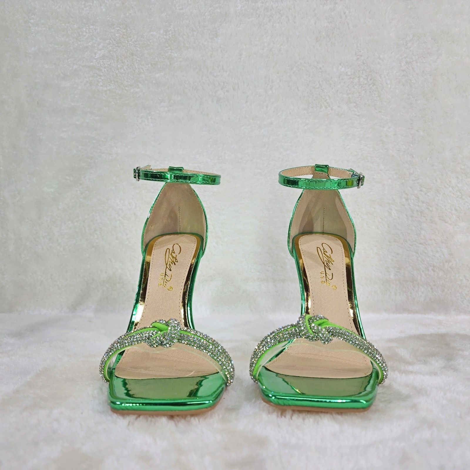 Other Danni Metallic Green Closed Back High Heel Sandals Rhineston Size US 7.5 / IT 37.5 - 8 Thumbnail