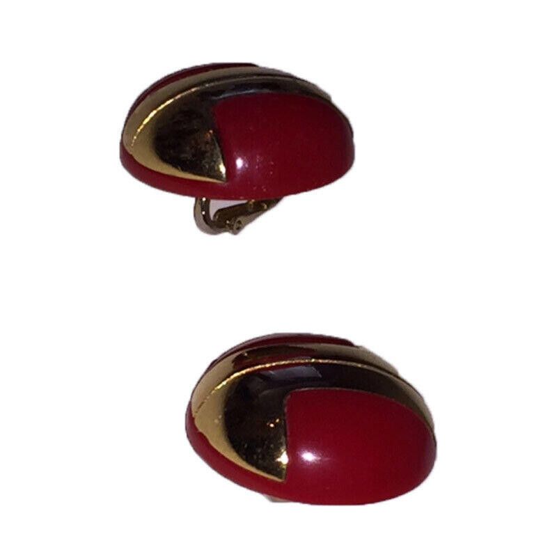 Lanvin Lanvin Red and Gold Monogram Earrings Size ONE SIZE - 2 Thumbnail