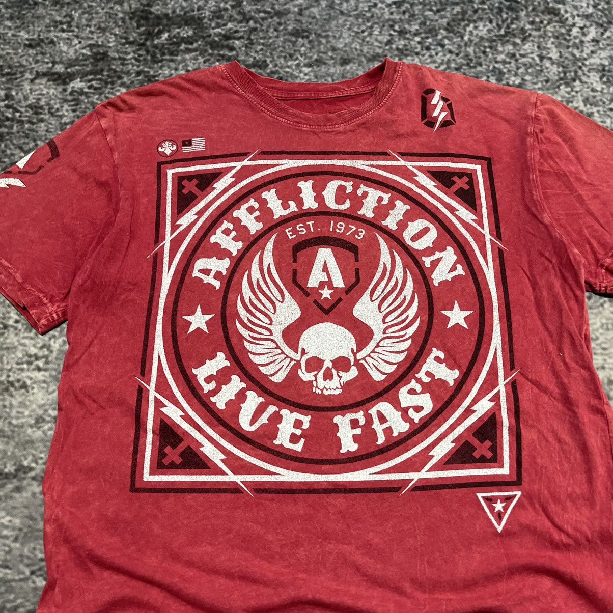 Affliction Affliction Live Fast Red Skull Wings Grunge T Shirt Large Size US L / EU 52-54 / 3 - 3 Thumbnail