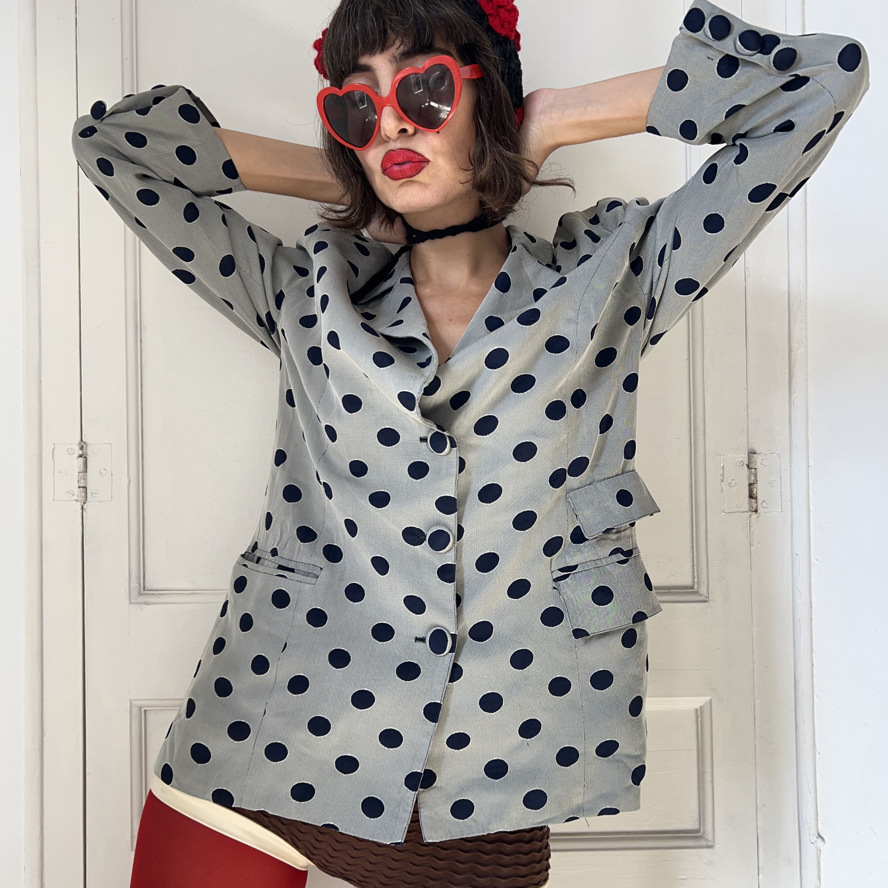 Vintage Vintage 90s Polka Dot Blazer Size XL / US 12-14 / IT 48-50 - 5 Thumbnail