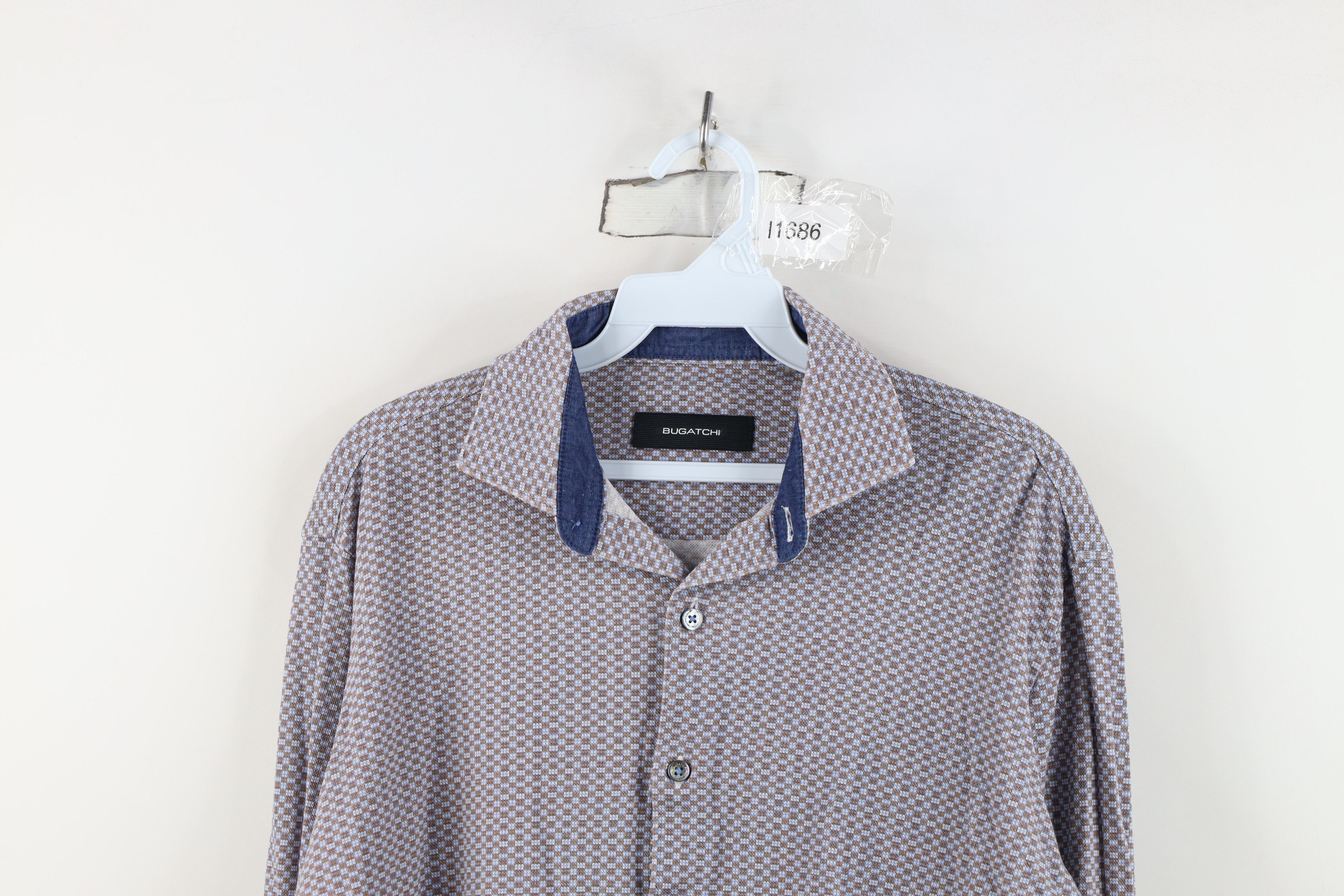 Vintage Bugatchi Uomo Checkered Knit Collared Button Shirt Cotton Size US M / EU 48-50 / 2 - 2 Thumbnail
