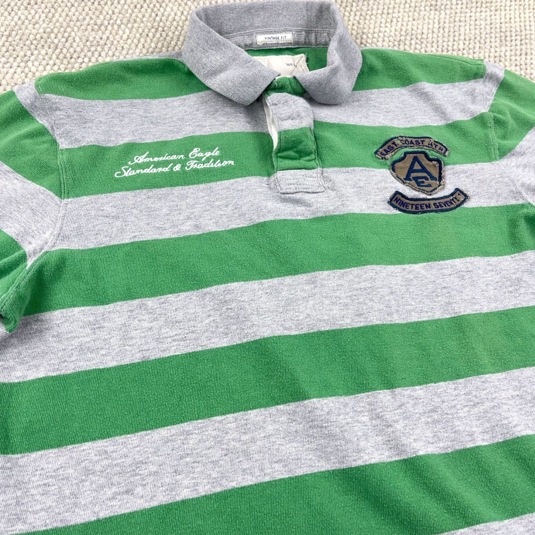 American Eagle Outfitters VINTAGE American Eagle Outfitters Rugby Polo Shirt Mens XL Green Striped Logo Knit Polo Casual 2000s Concert College Classic Mens Size US XL / EU 56 / 4 - 6 Thumbnail