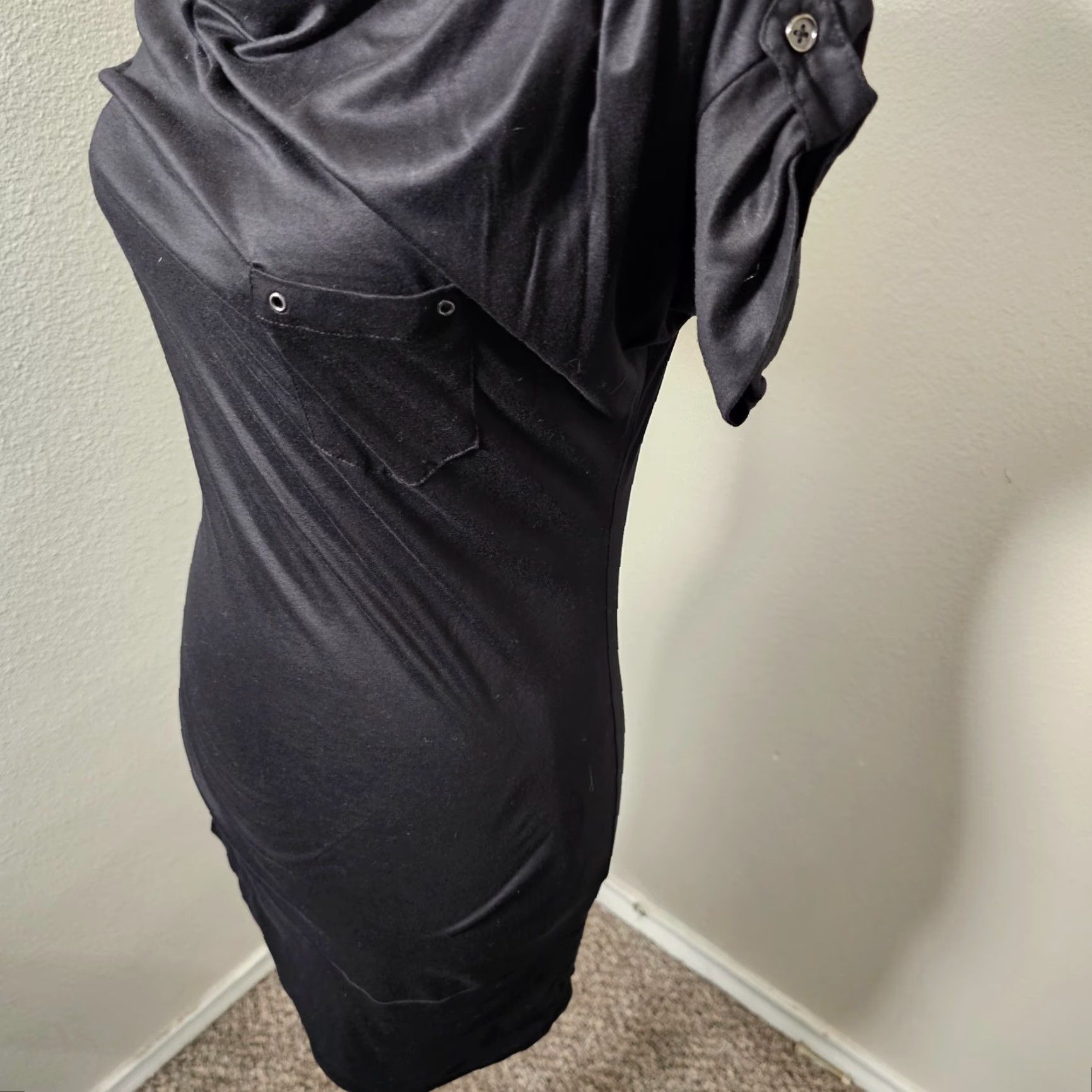 Banana Republic Banana Republic Blouse Womens M Black Draped Cowl Neck Short Sleeve Stretch Pocket Size M / US 6-8 / IT 42-44 - 2 Thumbnail