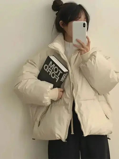 Japanese Brand Jack Korean Stand Collar Solid Short Cotton Jacket Size ONE SIZE - 2 Thumbnail