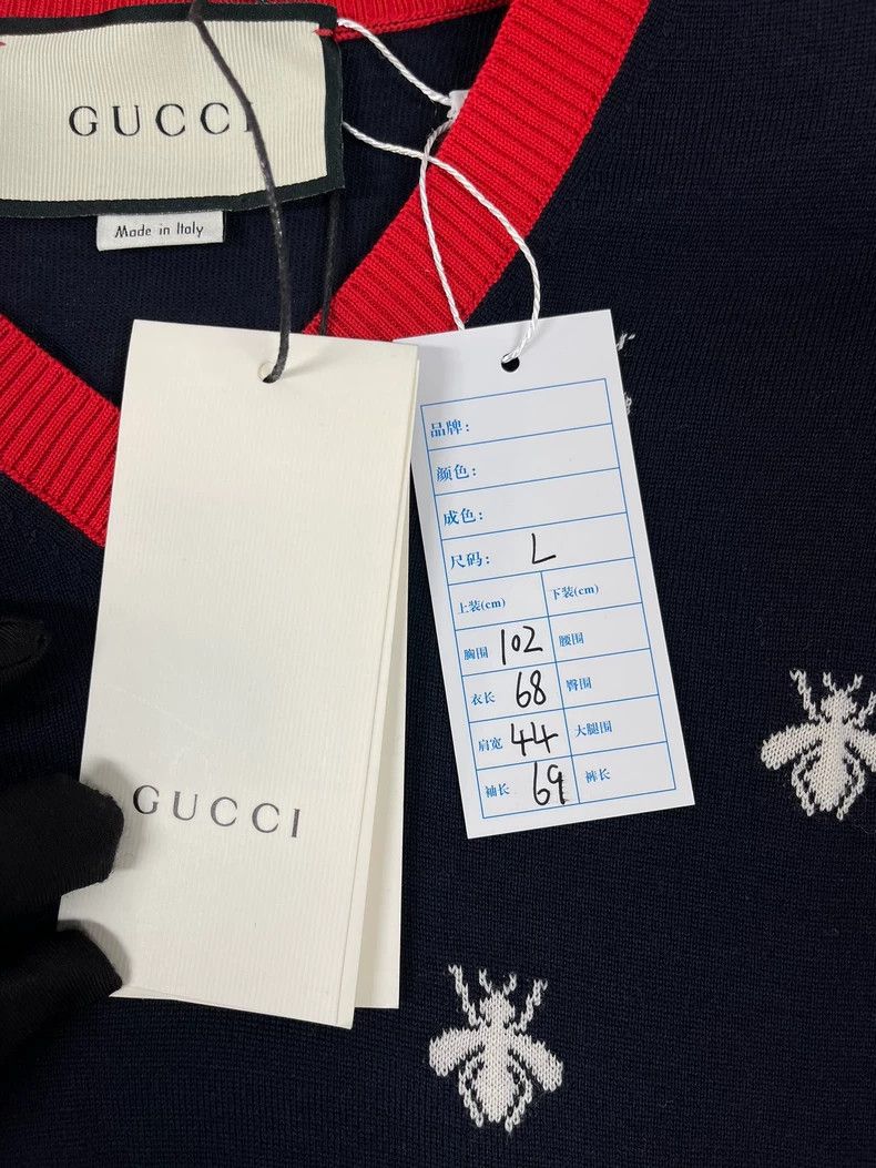 Gucci Gucci Dark blue full-print bee V-neck long-sleeved sweater Size US L / EU 52-54 / 3 - 3 Thumbnail