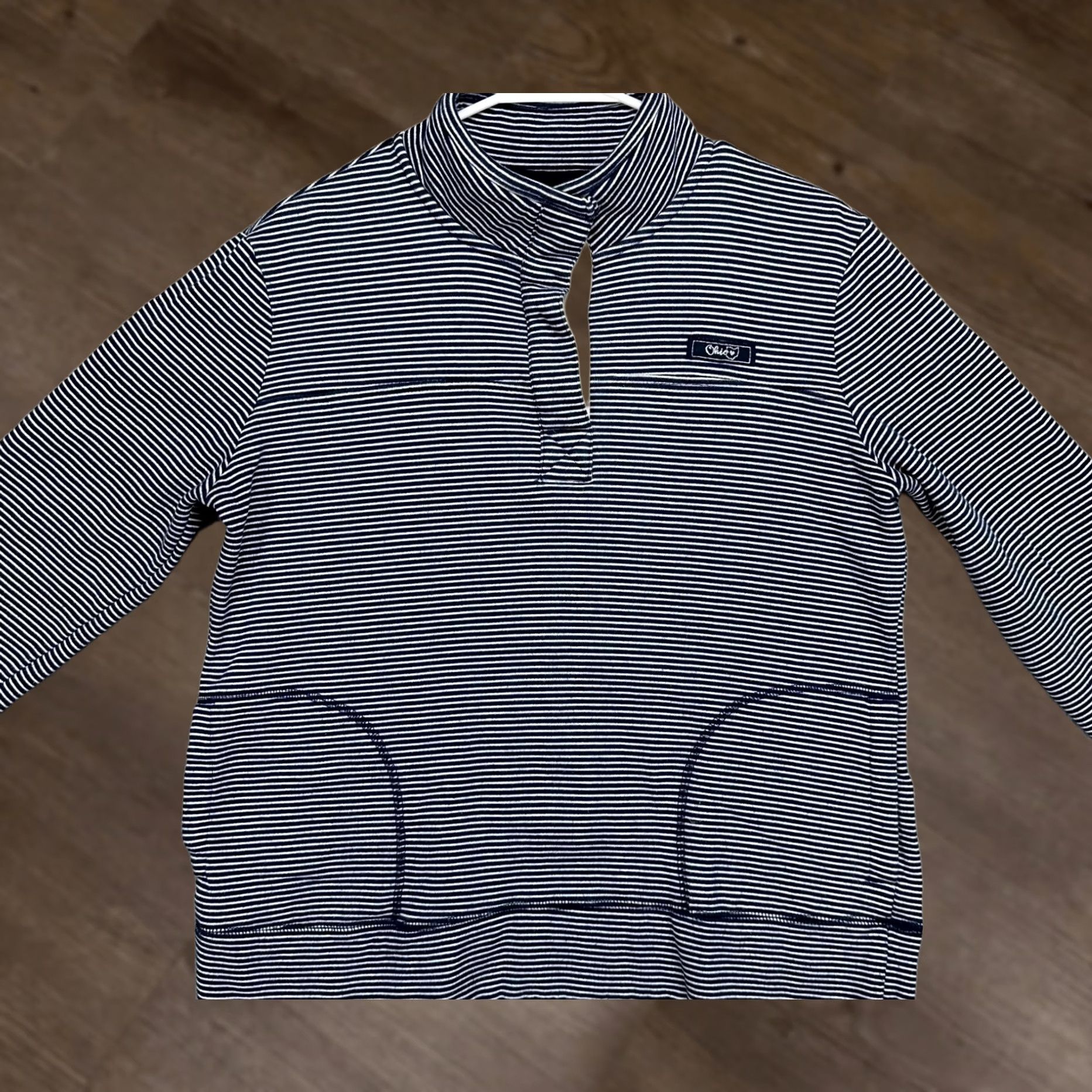 Vintage State Of Mind Womens Medium Blue Stripe Organic Cotton Blend Pullover Sweatshirt Mock Neck Pullover Sweatshirt Size M / US 6-8 / IT 42-44 - 1 Thumbnail