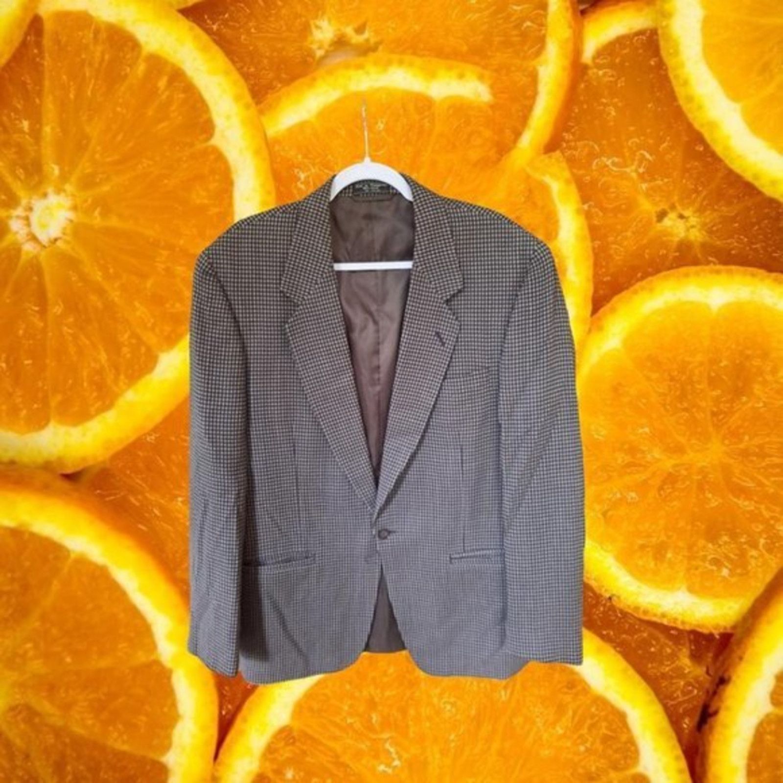 image of Hardy Amies‎ Brown And Black Checked Suit Jacket Size 42L, Men's