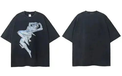 Robot Graphic Print Washed T-Shirt