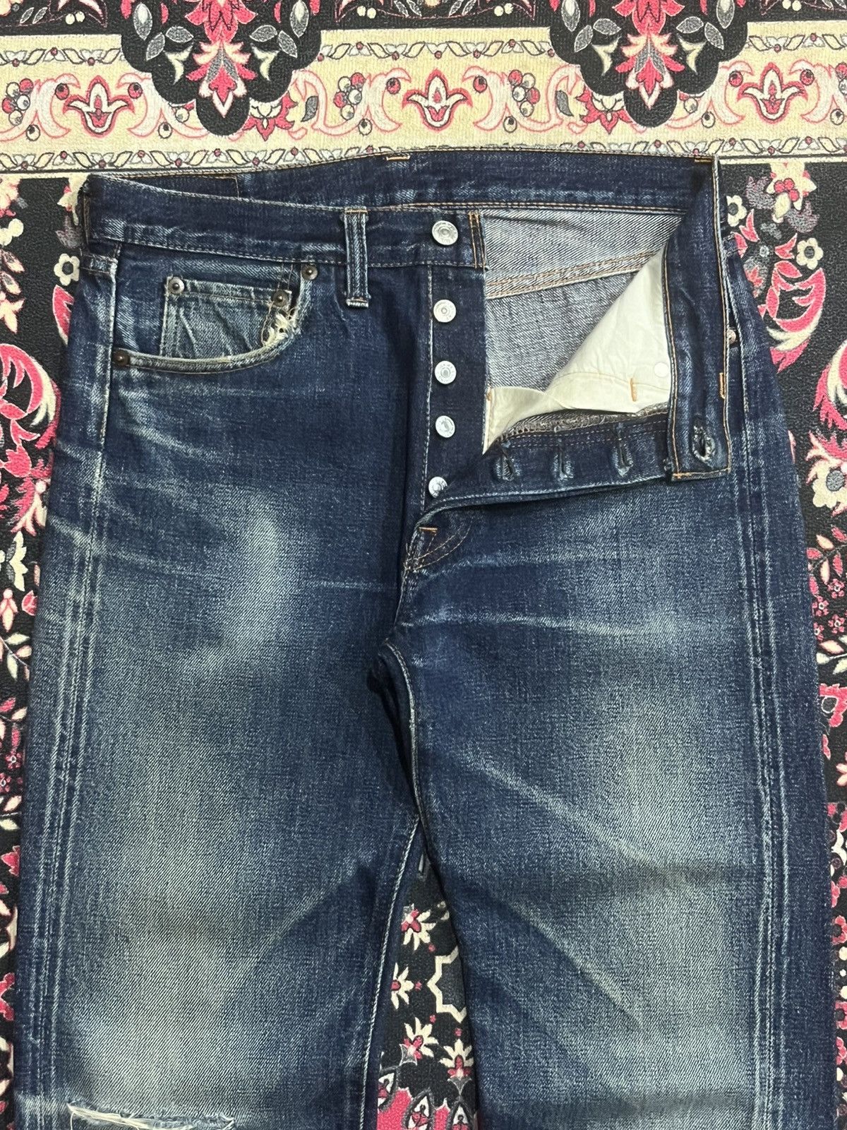 Denime Vintage Denime Blue Faded Washed Distressed Selvedge Jeans Size US 30 / EU 46 - 5 Thumbnail