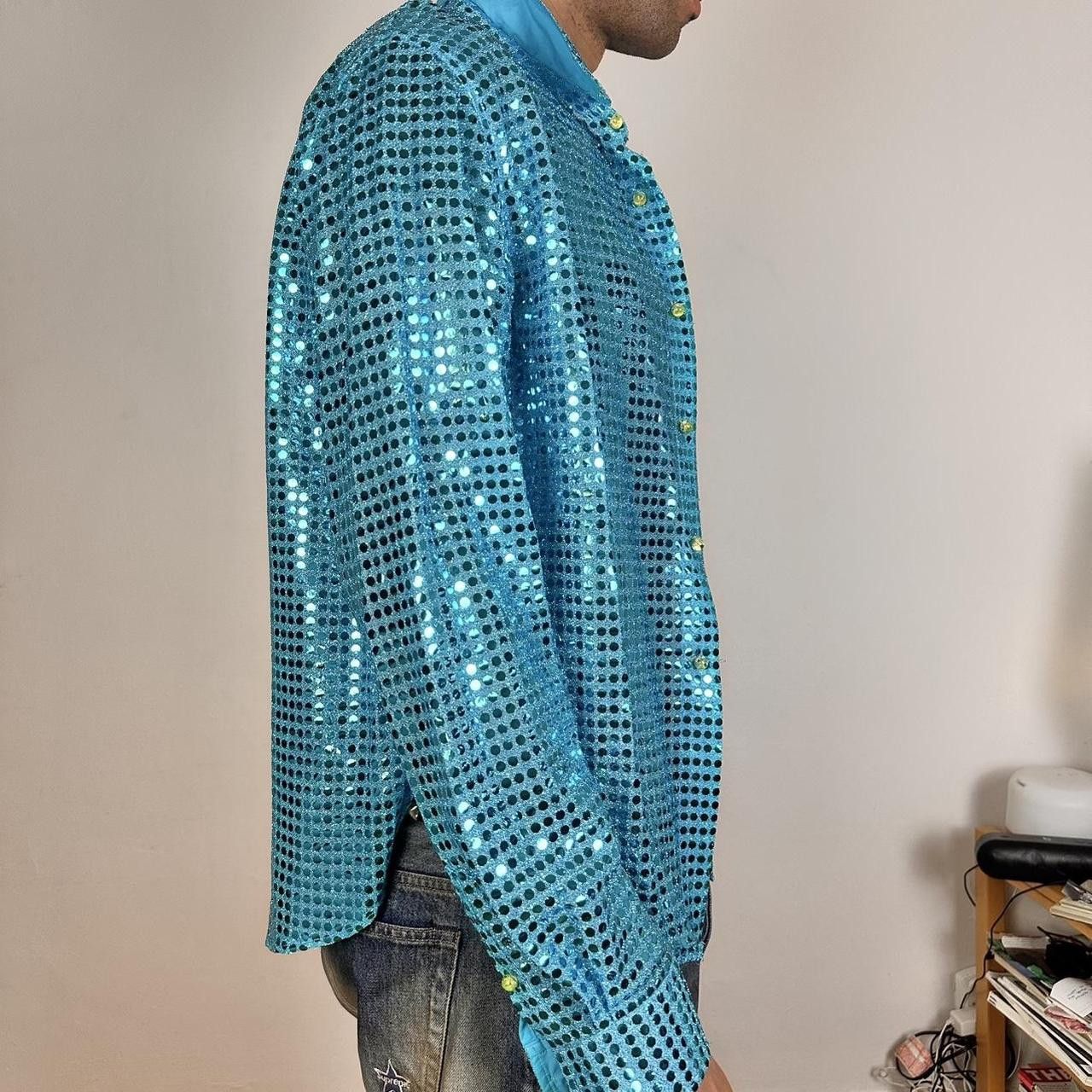 Acne Studios ACNE BLUE TURQUOISE BUTTON UP SEQUIN SHIRT _ SIZE 54 Size US XL / EU 56 / 4 - 4 Thumbnail