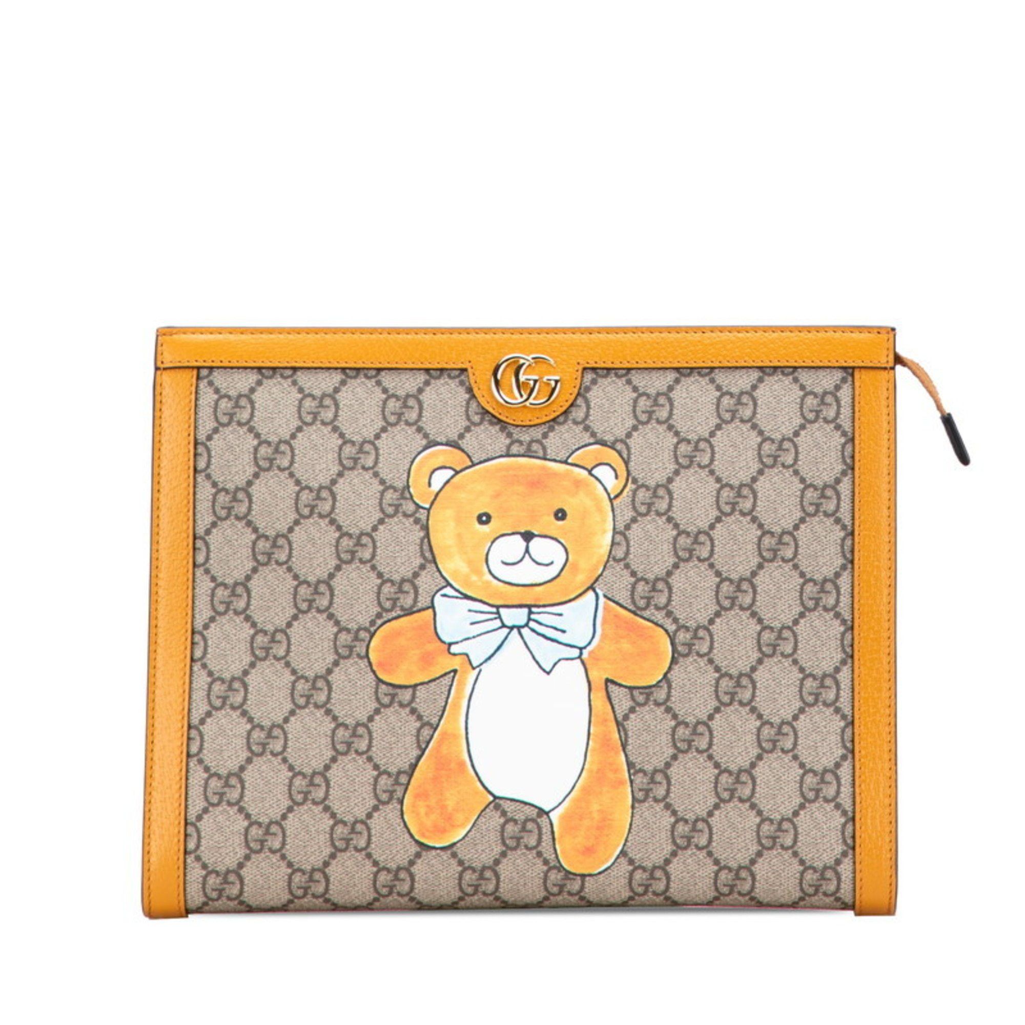Gucci x EXO KAI GG Supreme Teddy Bear Clutch Bag 660513 Beige Orange Leather Women's GUCCI